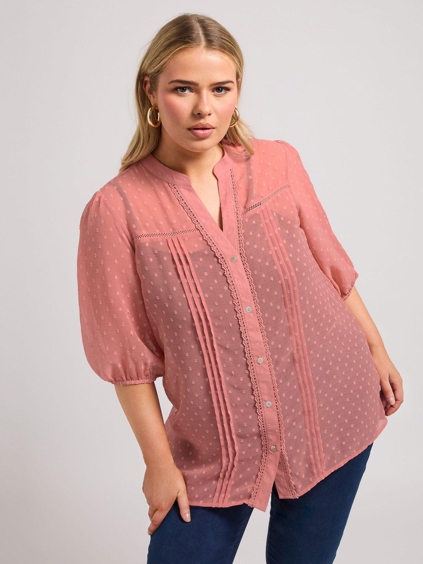 undefined Curve Dobby Crochet Pleat Blouse - Pink
