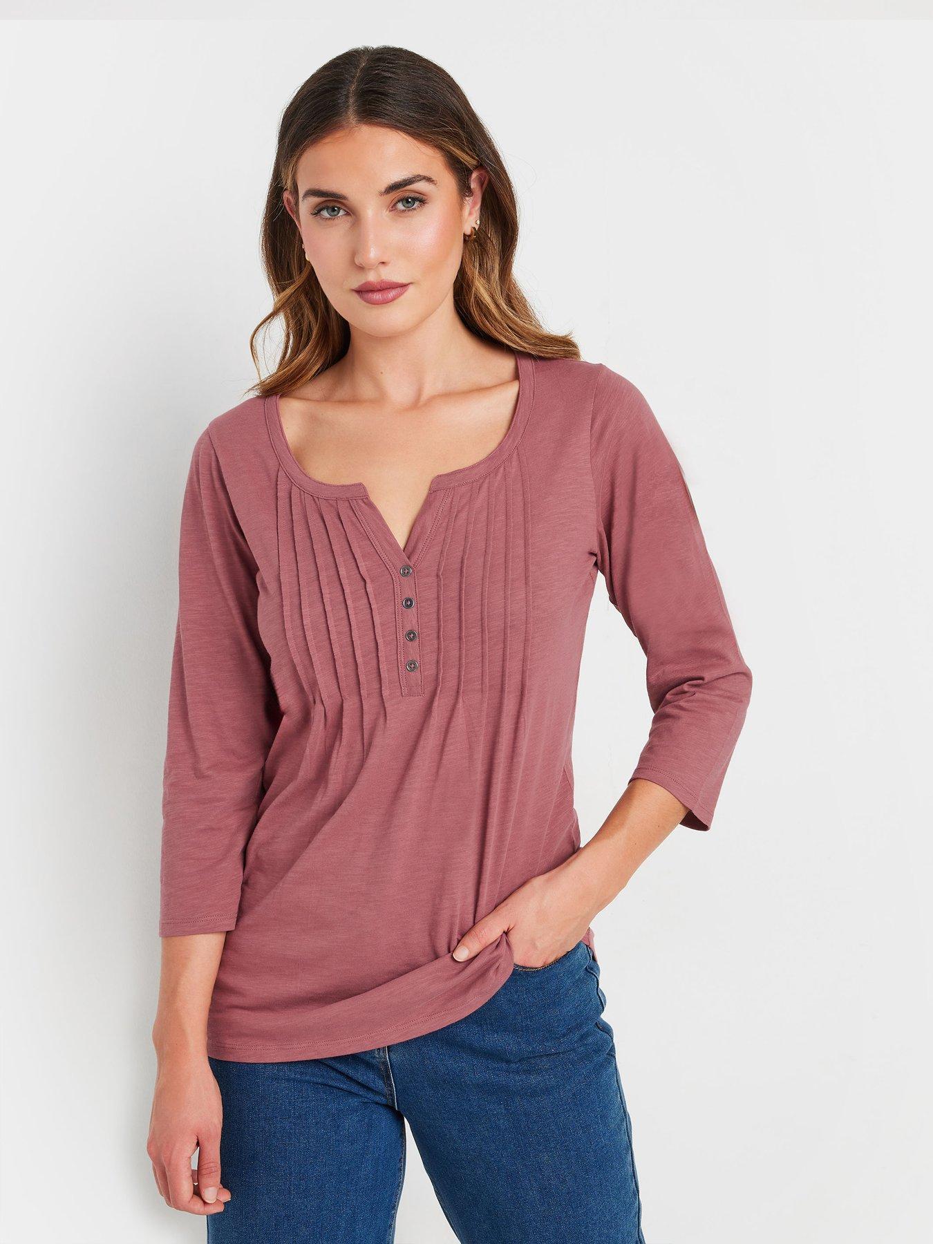 undefined Pintuck Henley Top - Pink