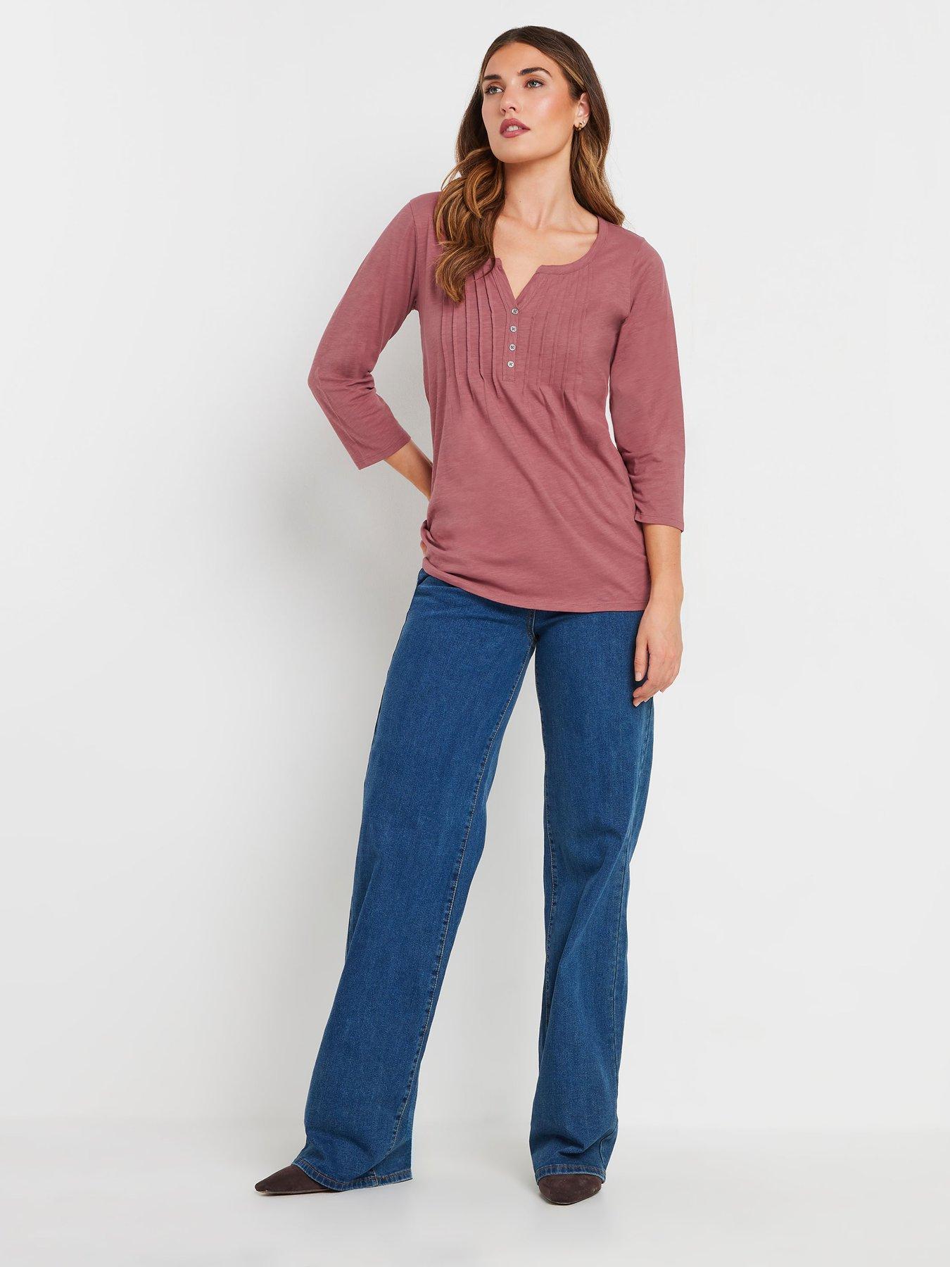  image of long-tall-sally-pintuck-henley-top-pink