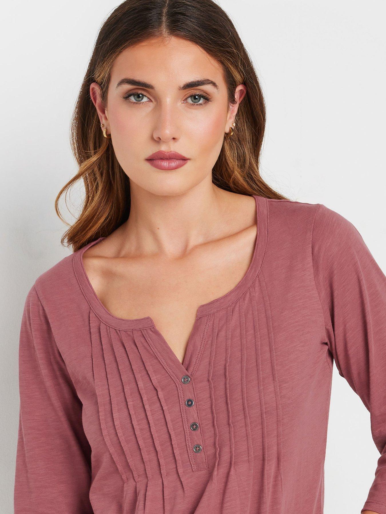  image of long-tall-sally-pintuck-henley-top-pink