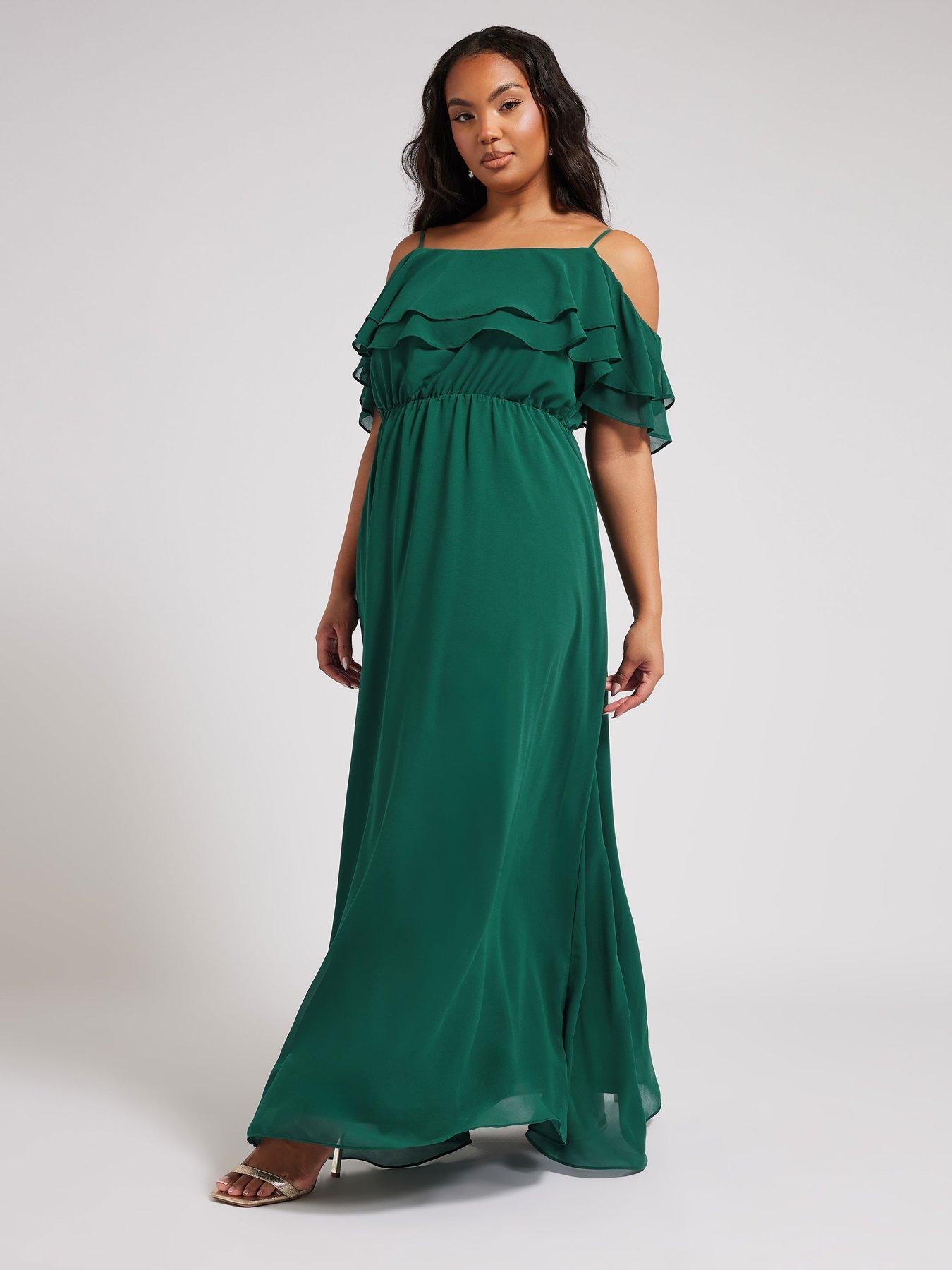 undefined Curve Cold Shoulder Dress - Green
