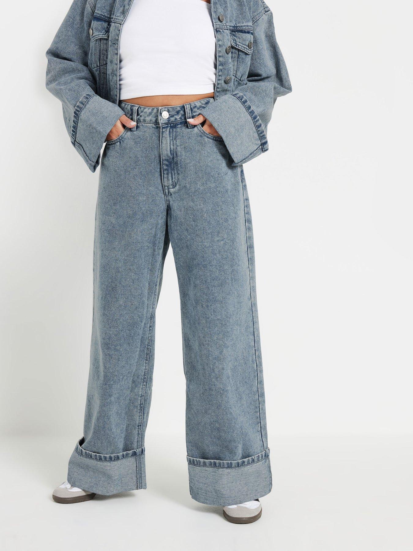 undefined Petite Fold Over Jeans - Blue