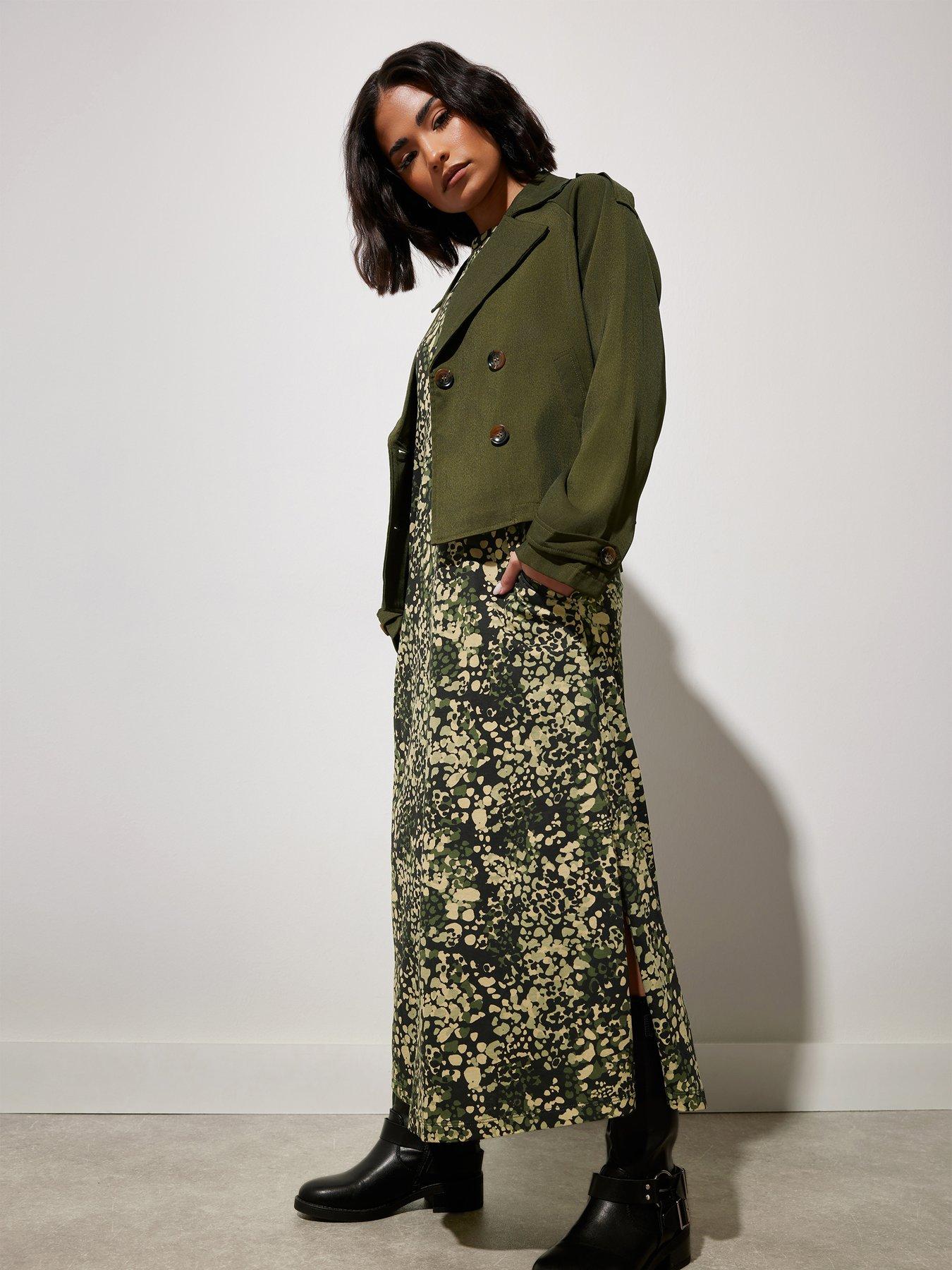 undefined Petite Long Sleeve T Shirt Maxi Dress - Green