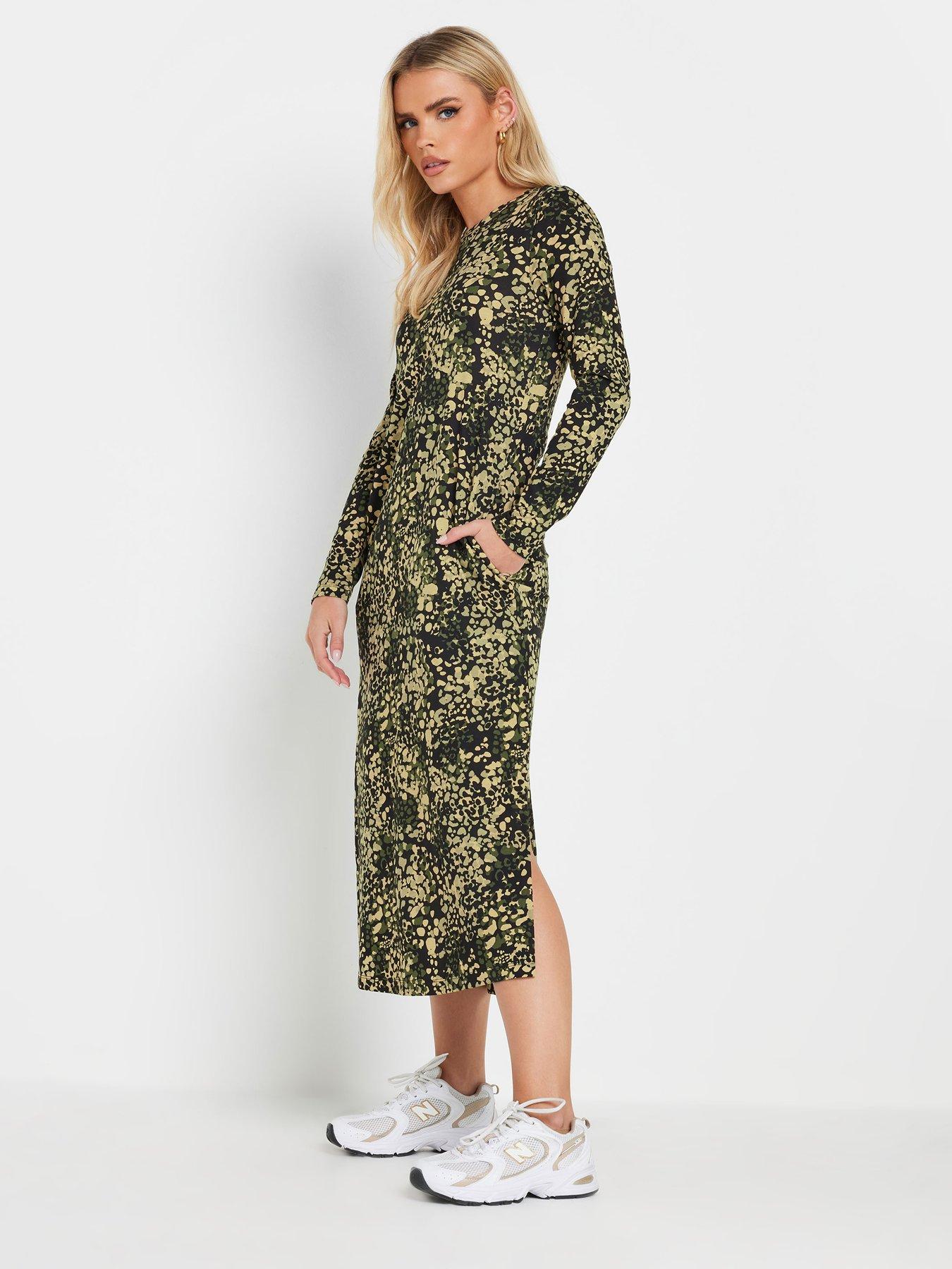 PixieGirl Petite Long Sleeve T Shirt Maxi Dress - Green | Littlewoods