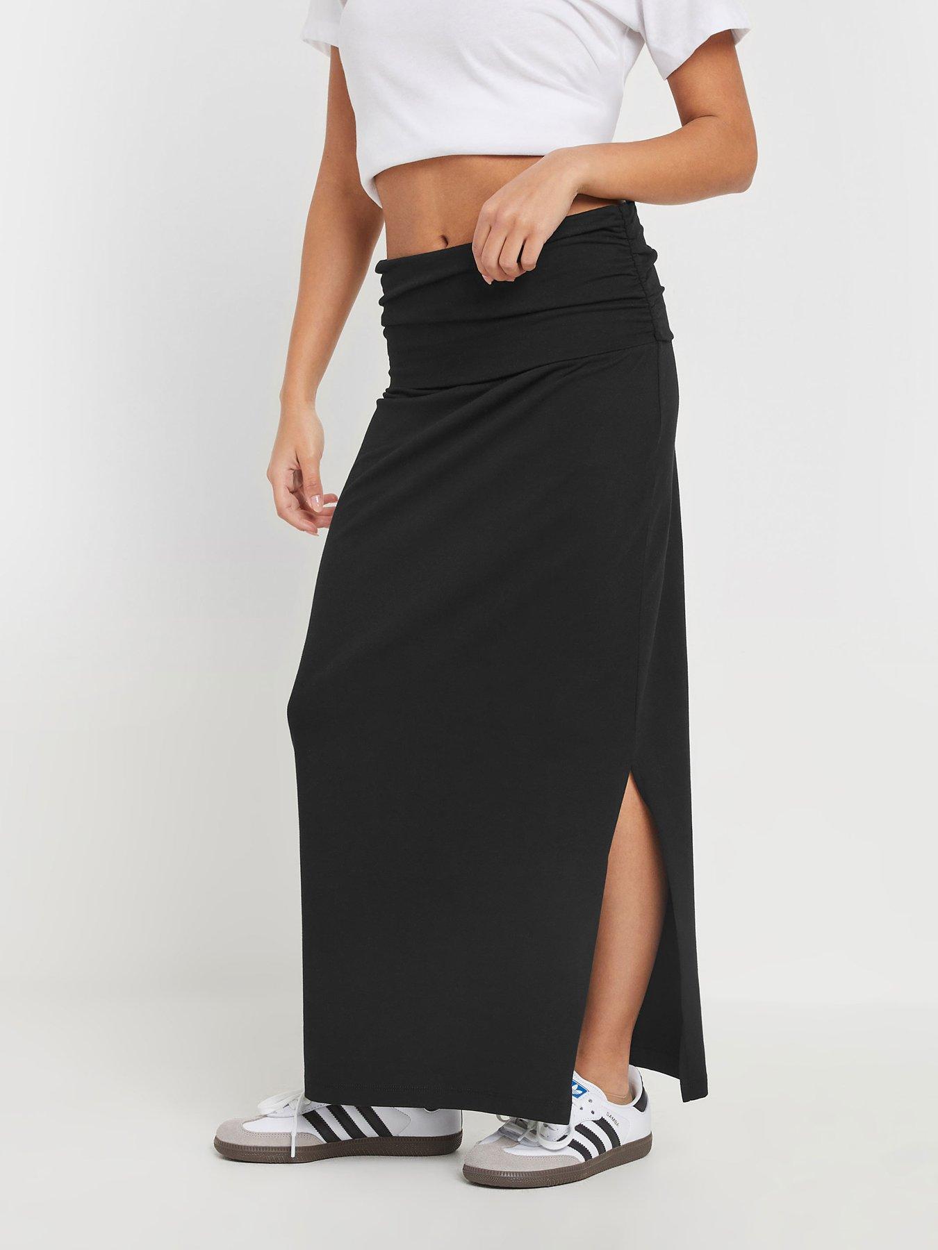 pixiegirl-petite-fold-over-waist-maxi-skirt-black