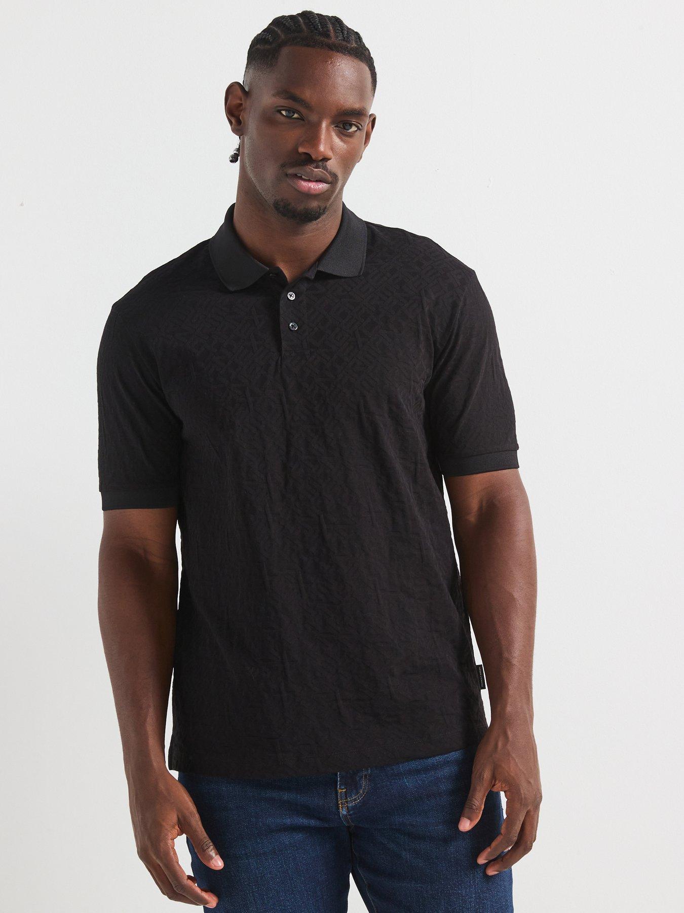 armani-exchange-embossed-print-polo-shirt-black
