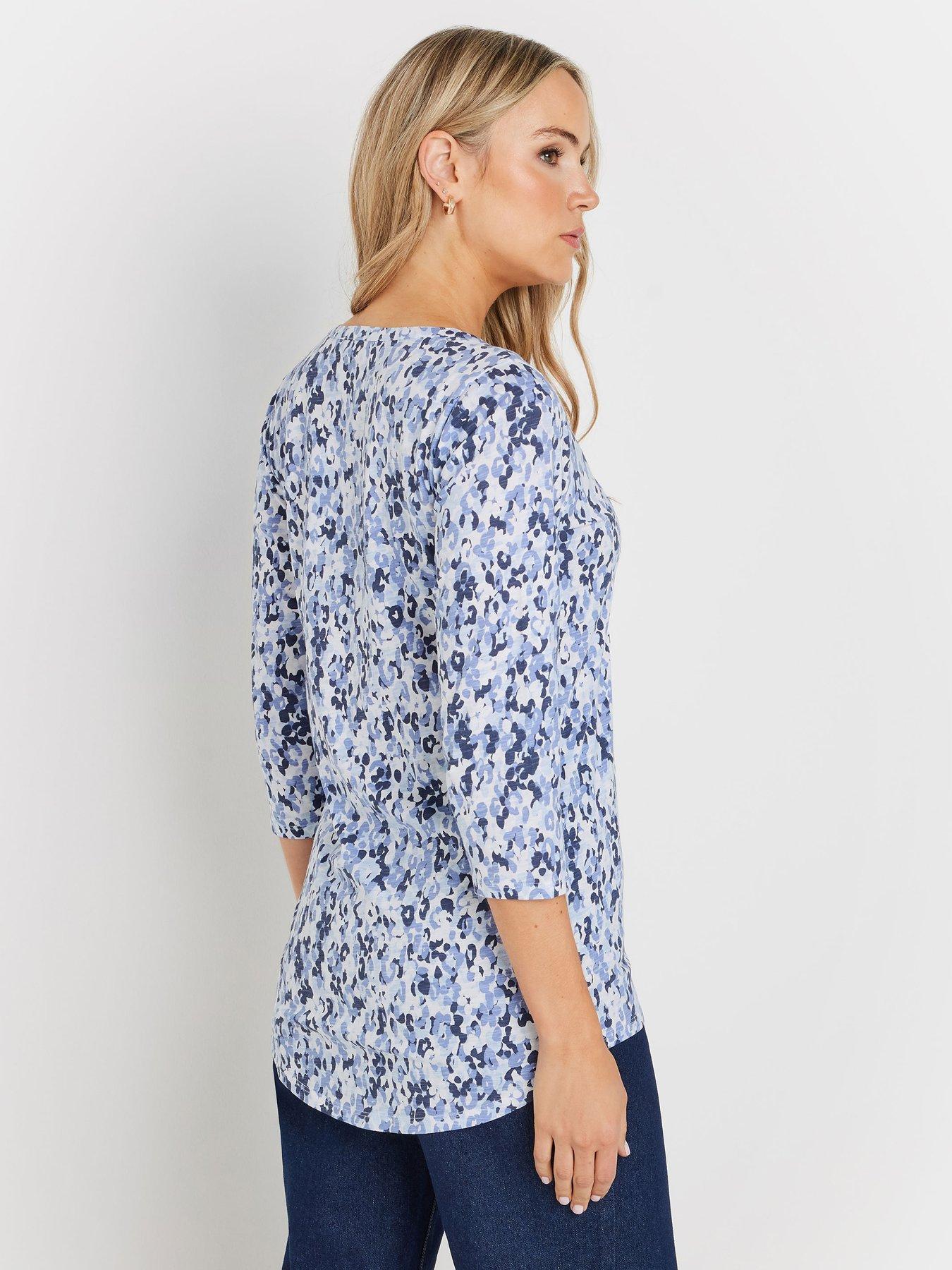 image of long-tall-sally-ditsy-pintuck-henley-blue