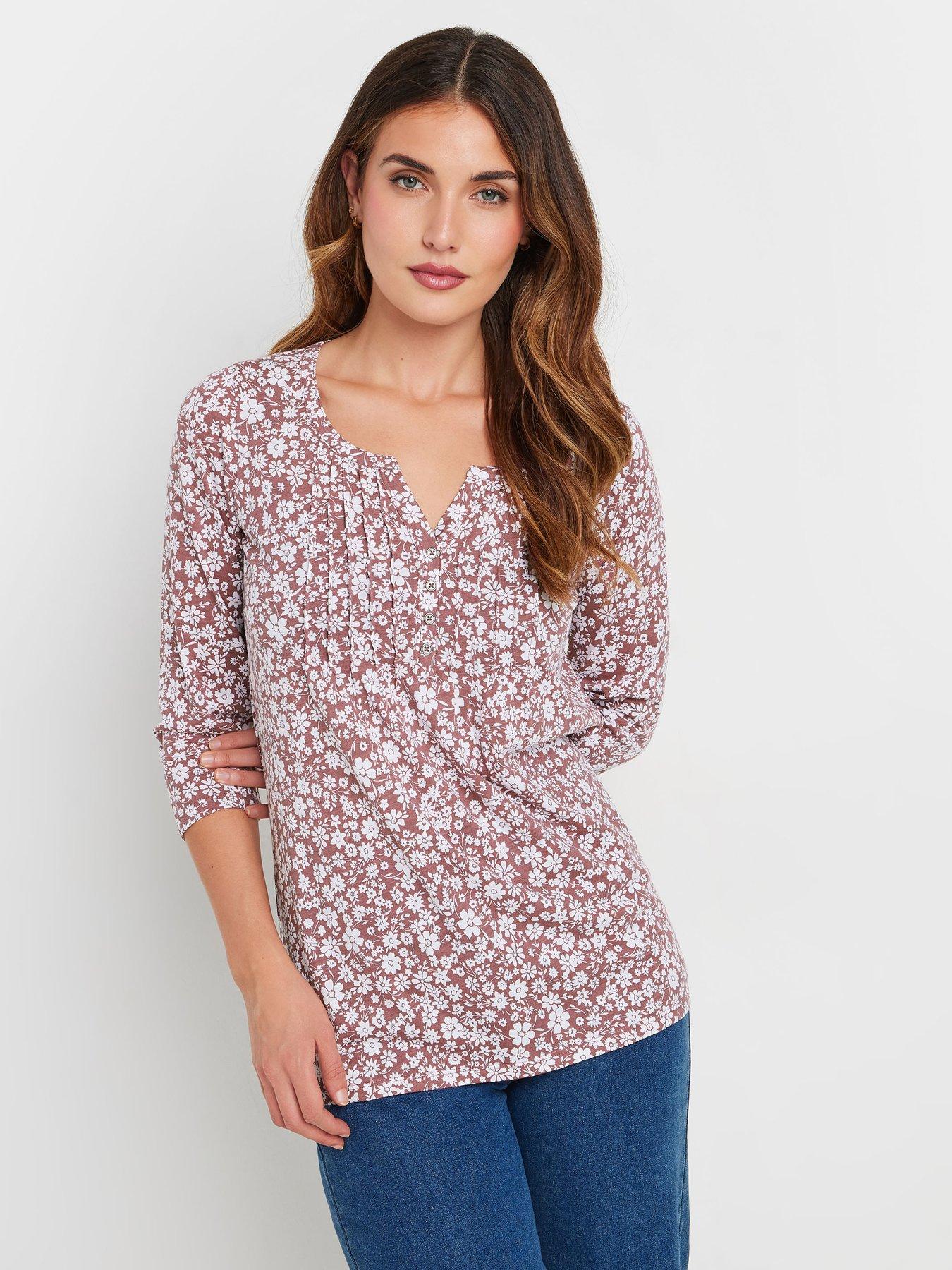 undefined Ditsy Pintuck Henley - Pink