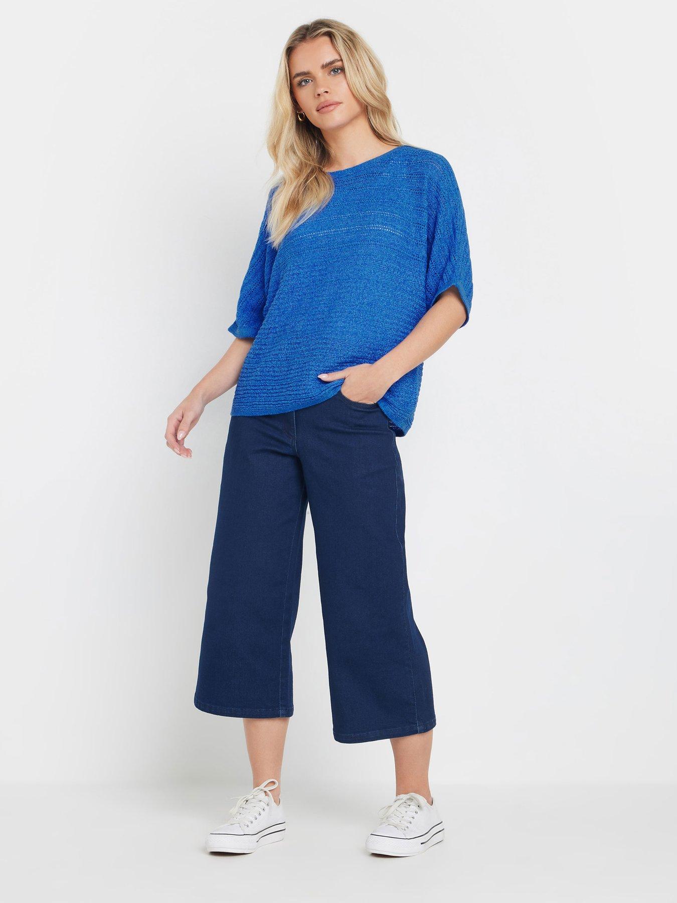  image of mco-petite-slash-neck-short-sleeve-jumper-blue