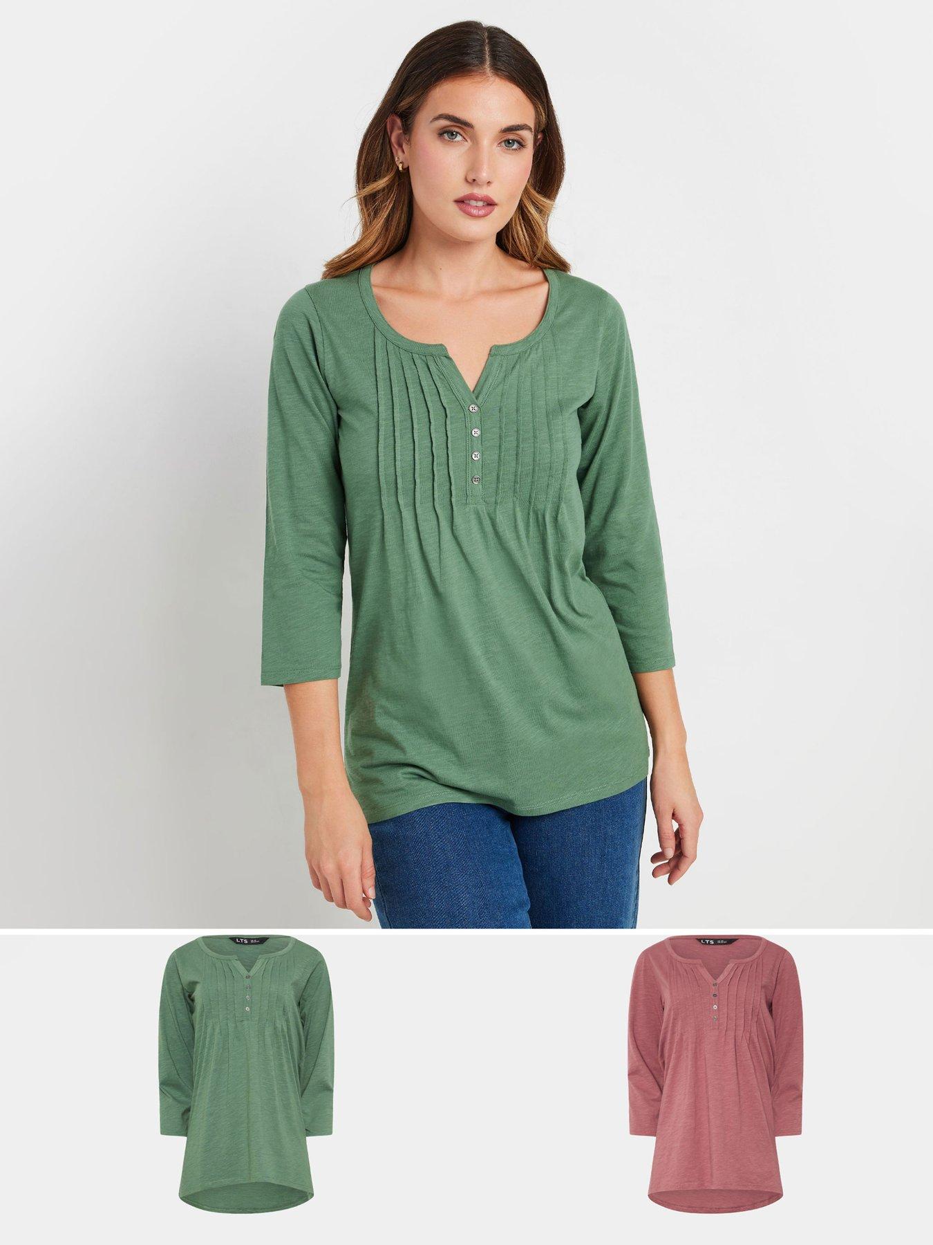 undefined 2 Pack Pintuck Henley Top - Pink