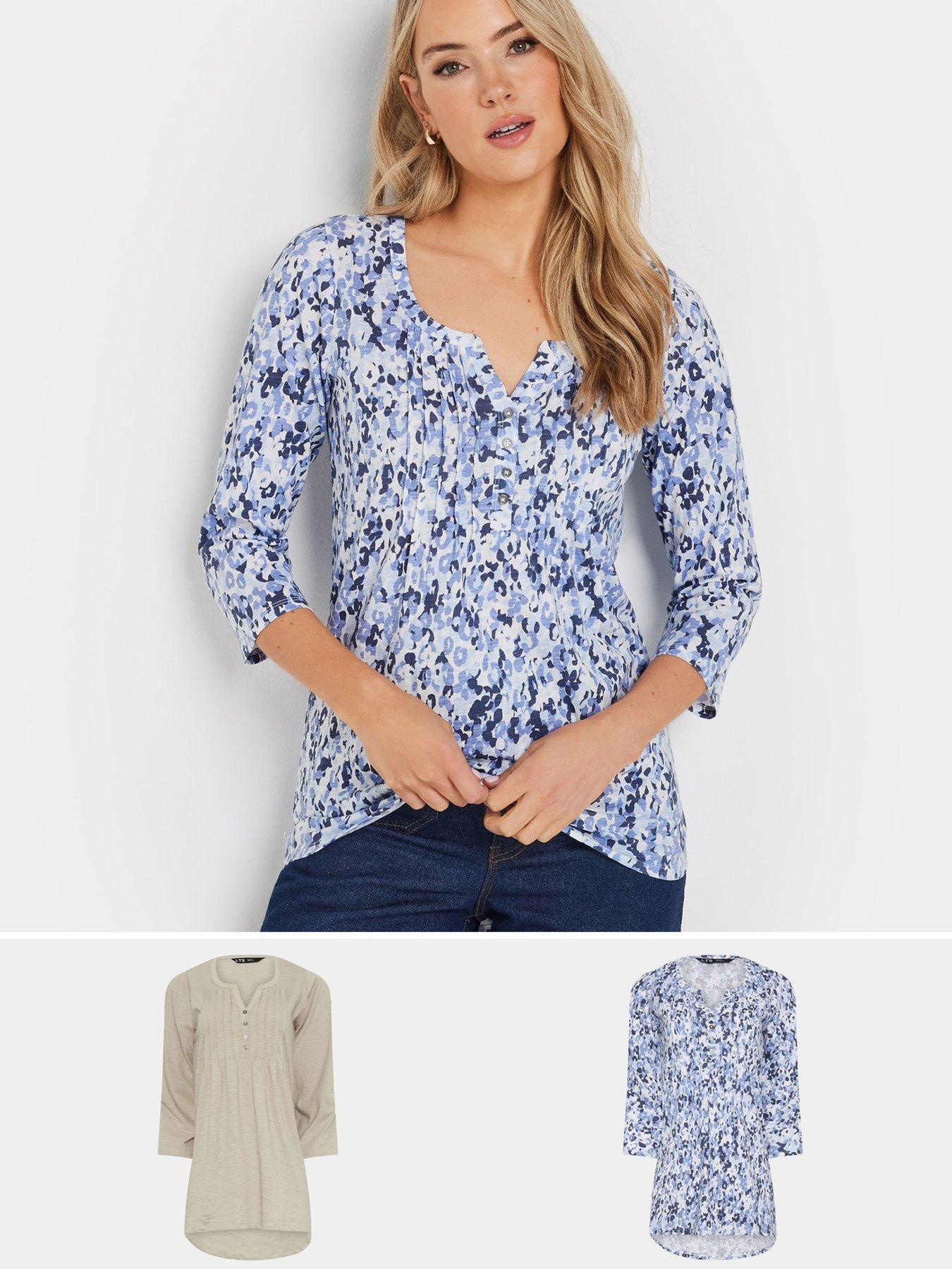 undefined 2 Pack Pintuck Henley Top - Blue
