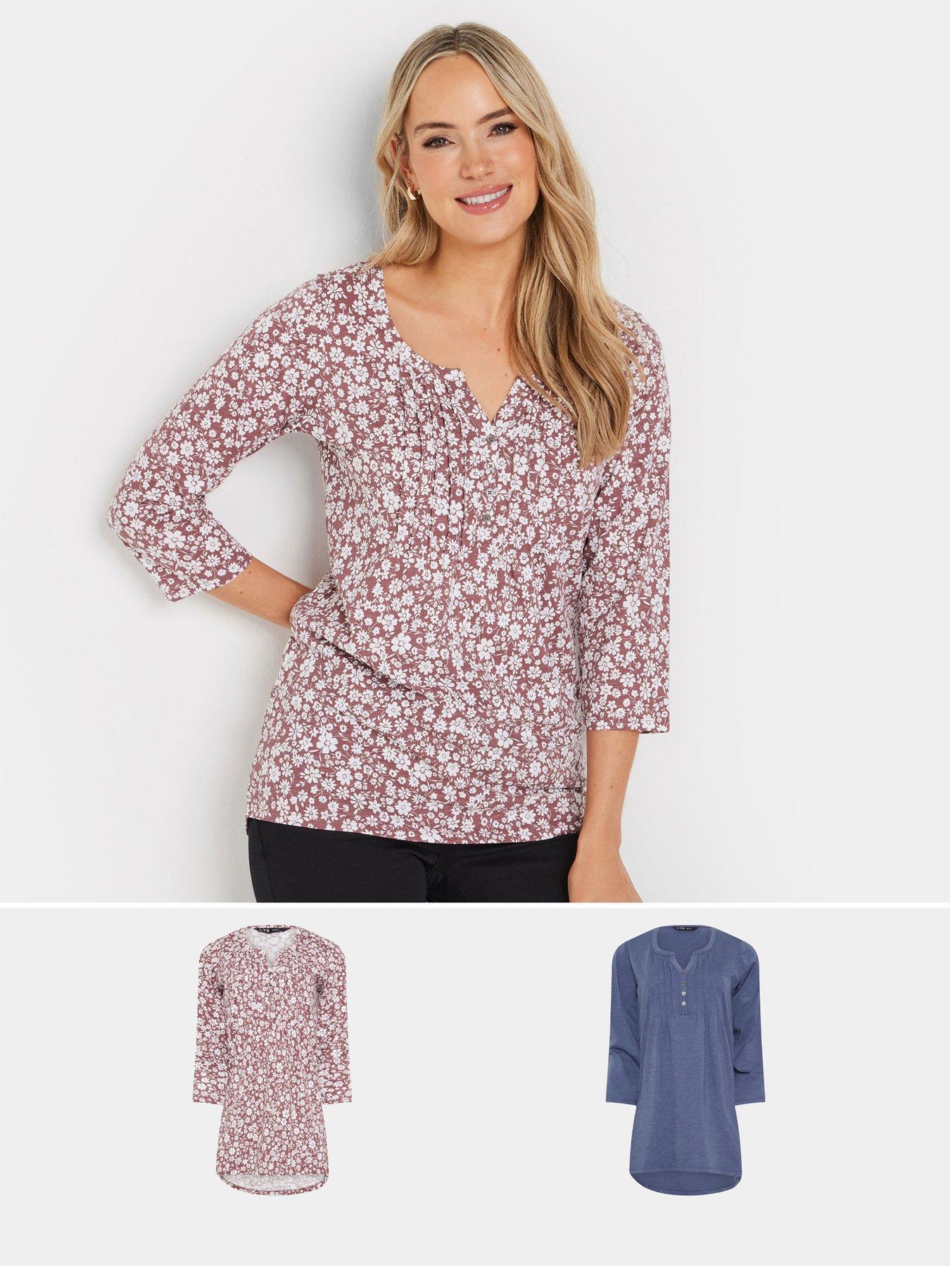 undefined 2 Pack Pintuck Henley Top - Blue