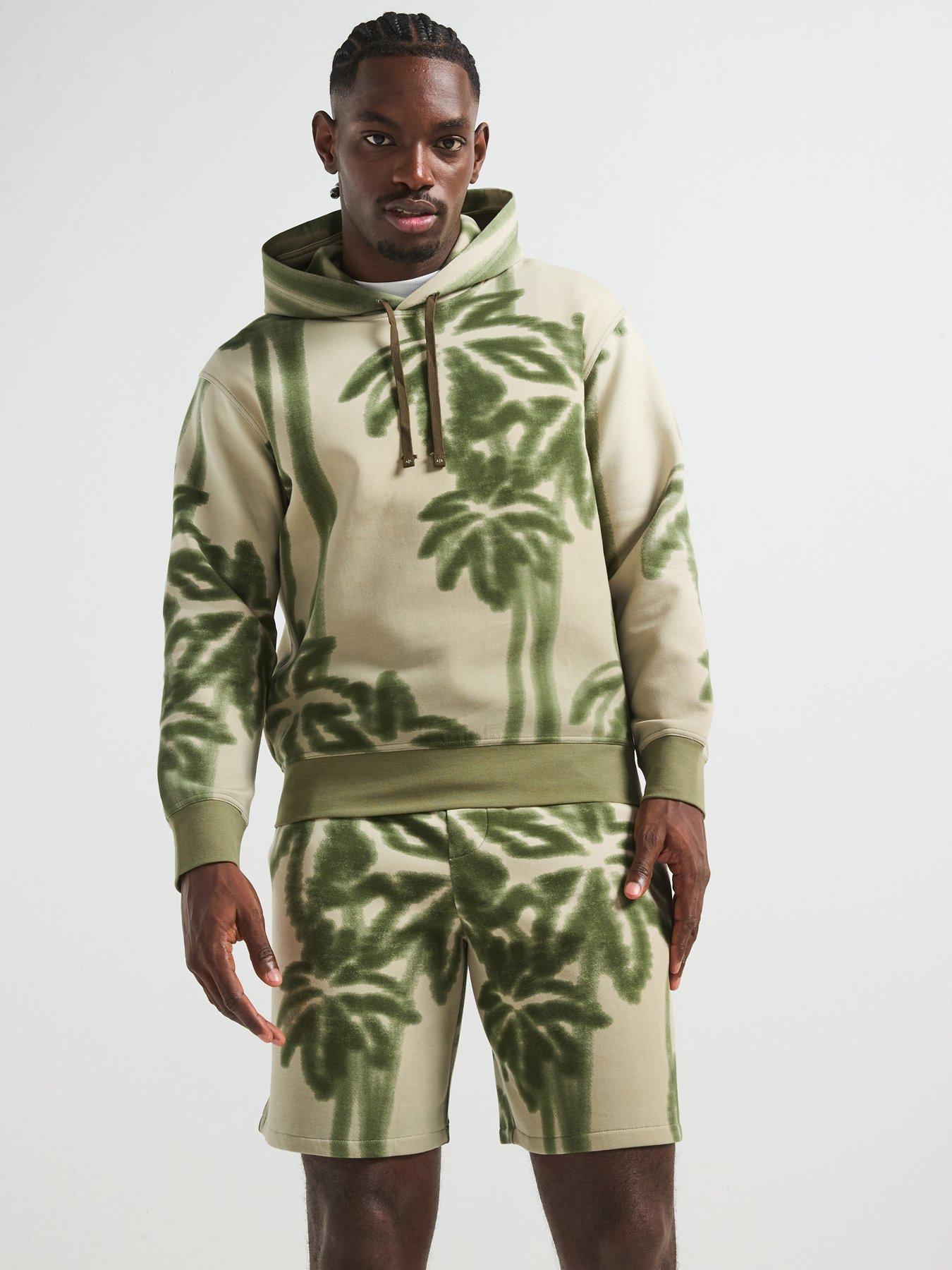 Armani Exchange Large Palm Print Hoodie - Beige