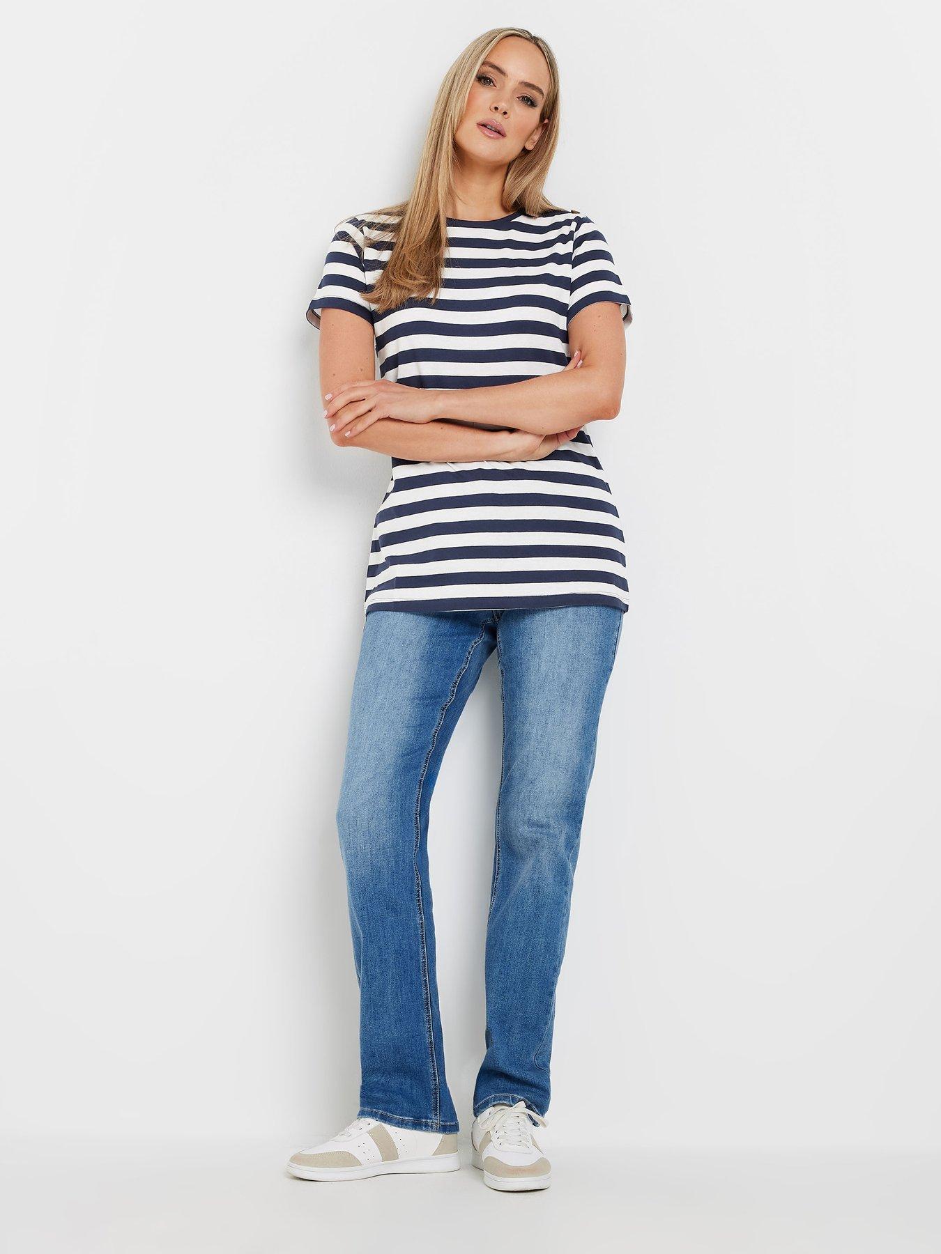  image of long-tall-sally-stripe-button-shoulder-t-shirt-blue