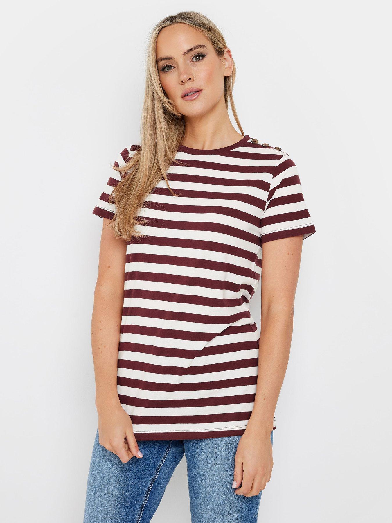 undefined Tall Stripe Button Shoulder T Shirt