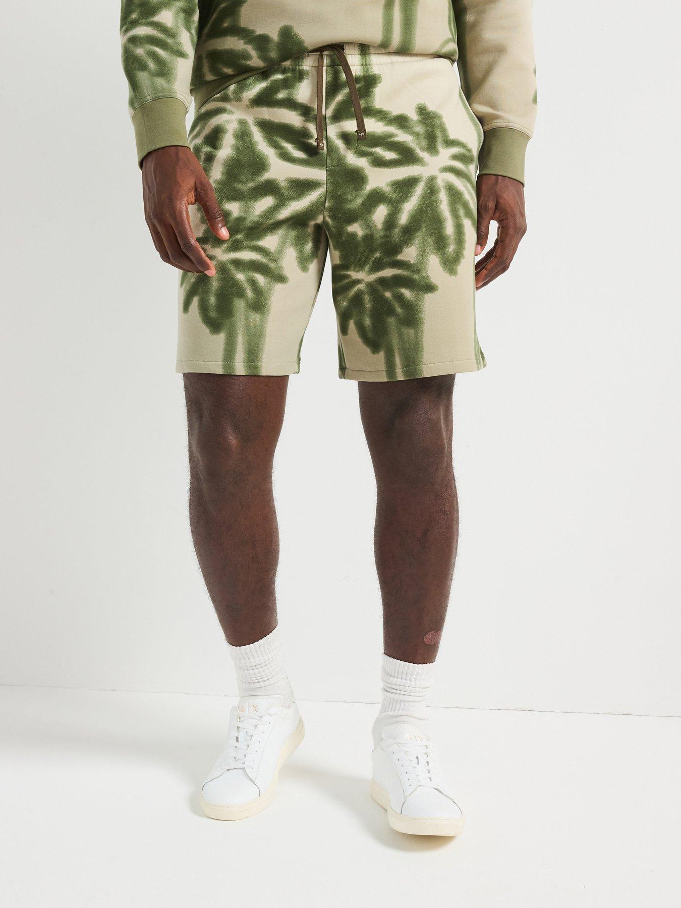 armani-exchange-large-palm-print-sweat-shorts-beige