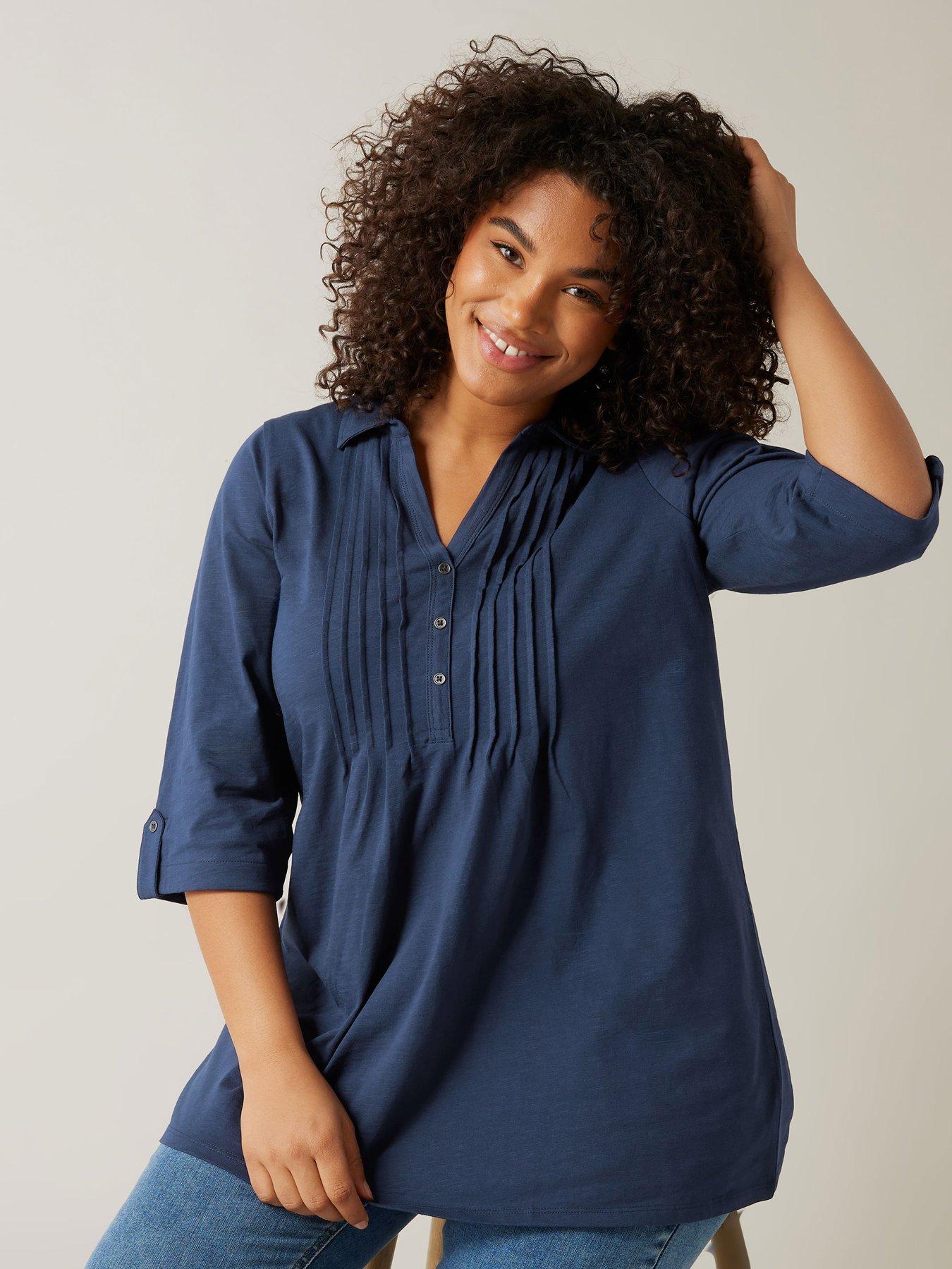 undefined Pintuck Slub Henley Top - Blue