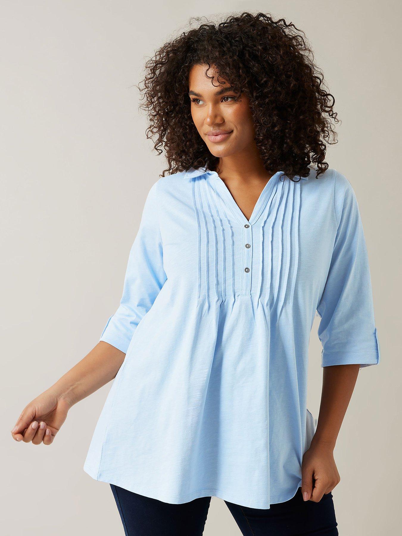 undefined Pintuck Slub Henley Top - Blue