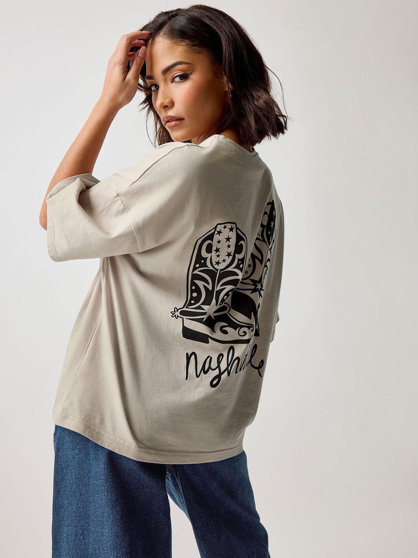 Image 2 of 6 of PixieGirl Petite Nashville Boots T-Shirt - Natural