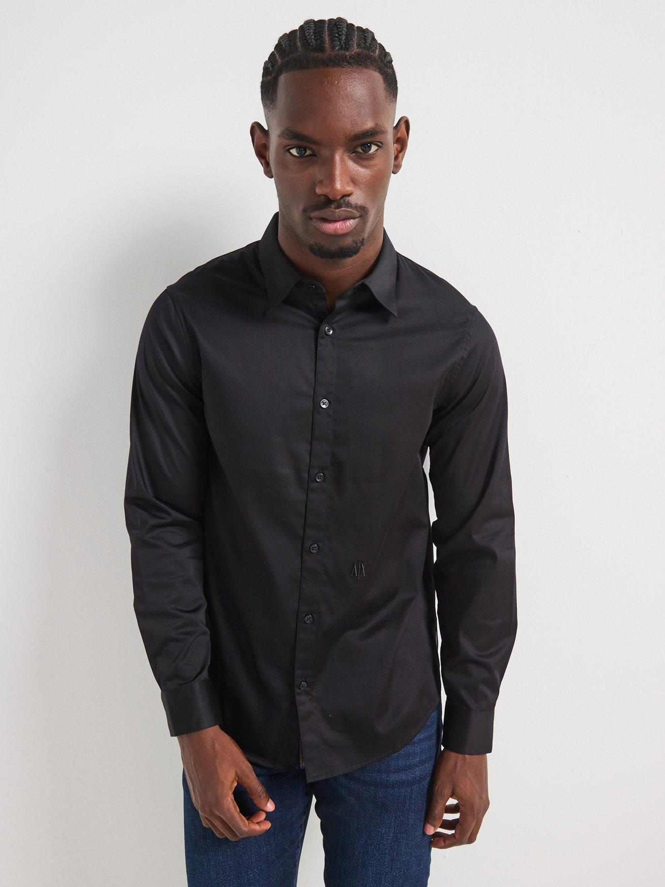  image of armani-exchange-icon-stretch-cotton-shirt-black
