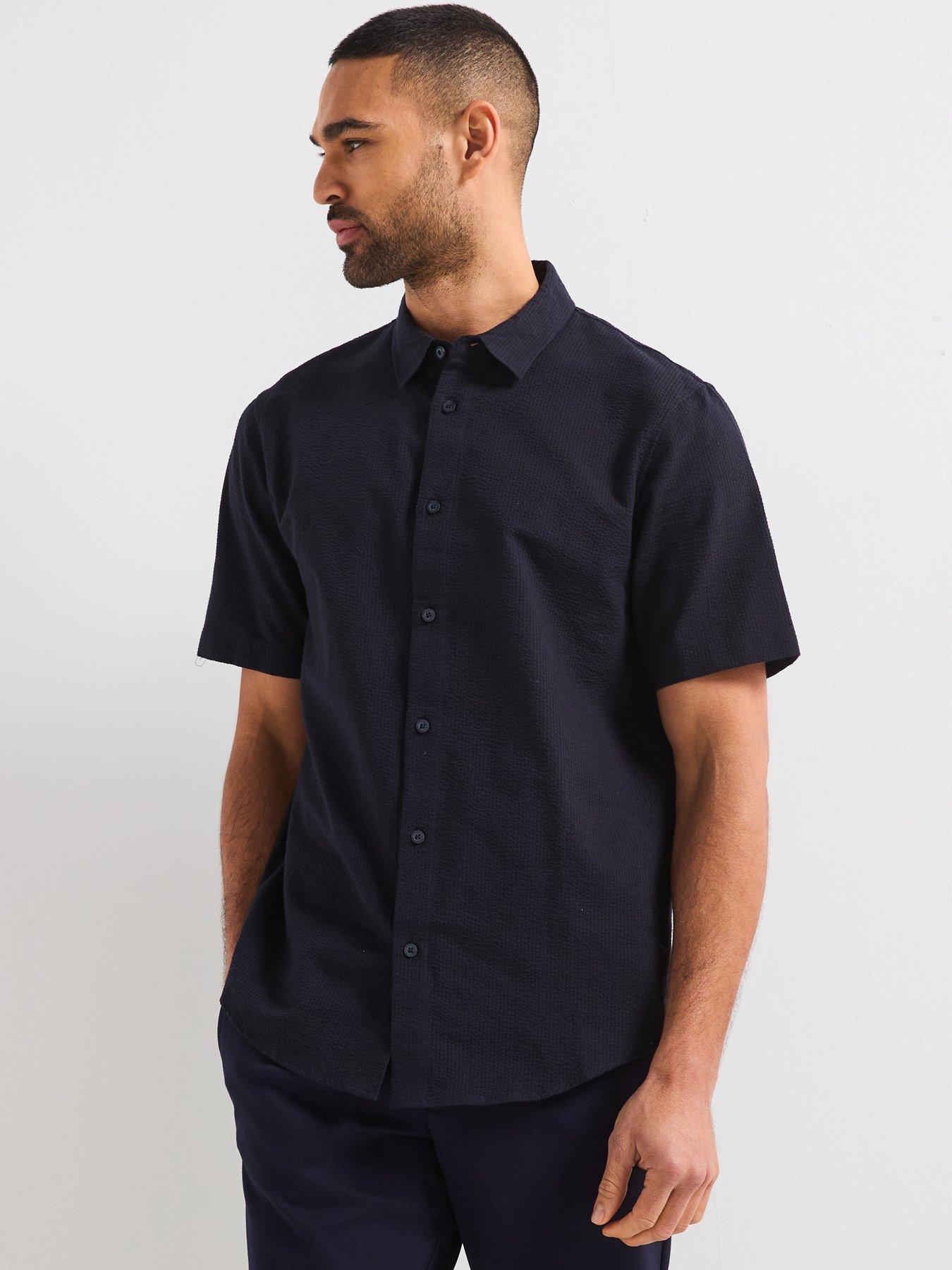 armani-exchange-short-sleeve-seersucker-shirt-navy