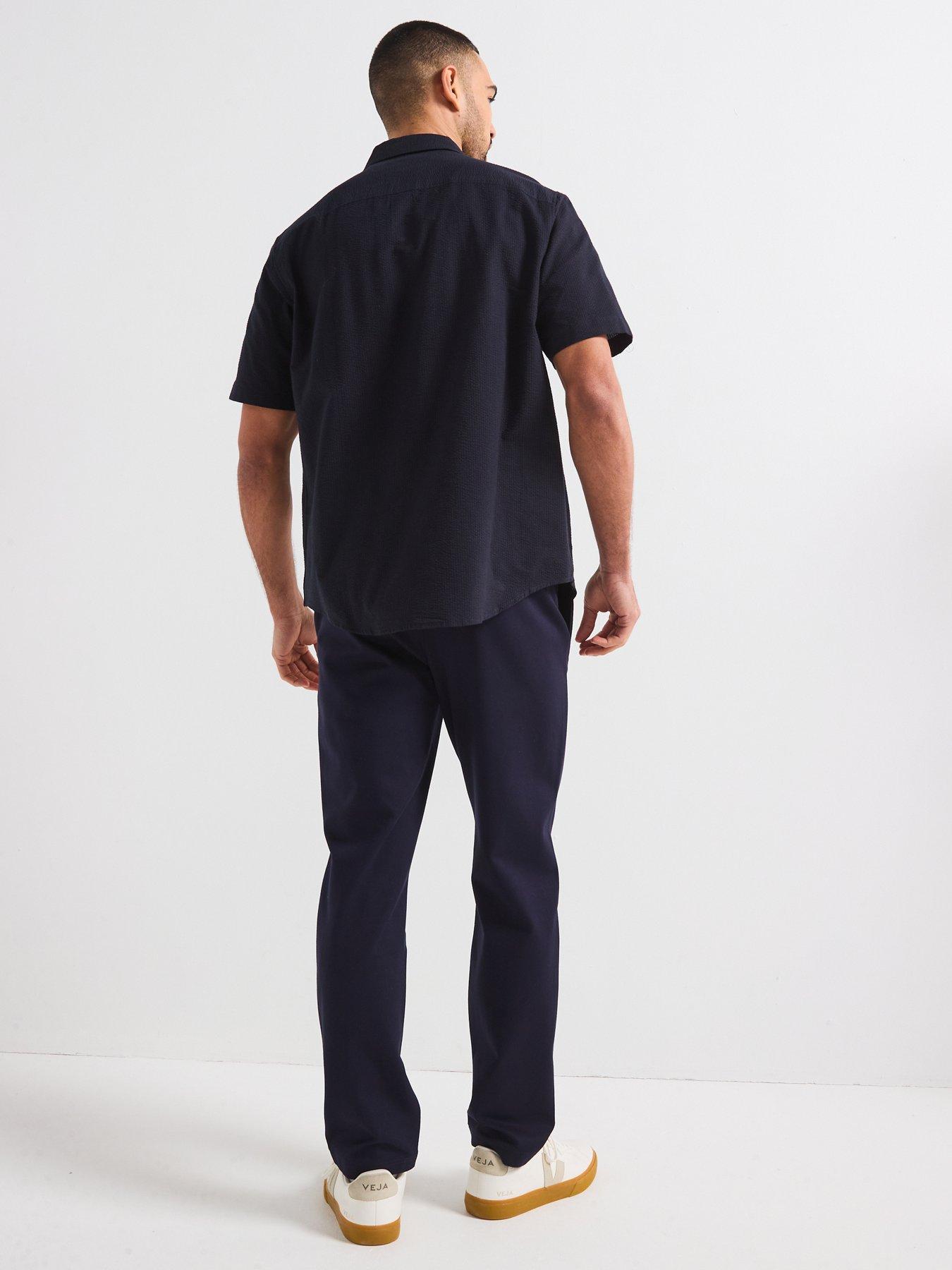  image of armani-exchange-short-sleeve-seersucker-shirt-navy