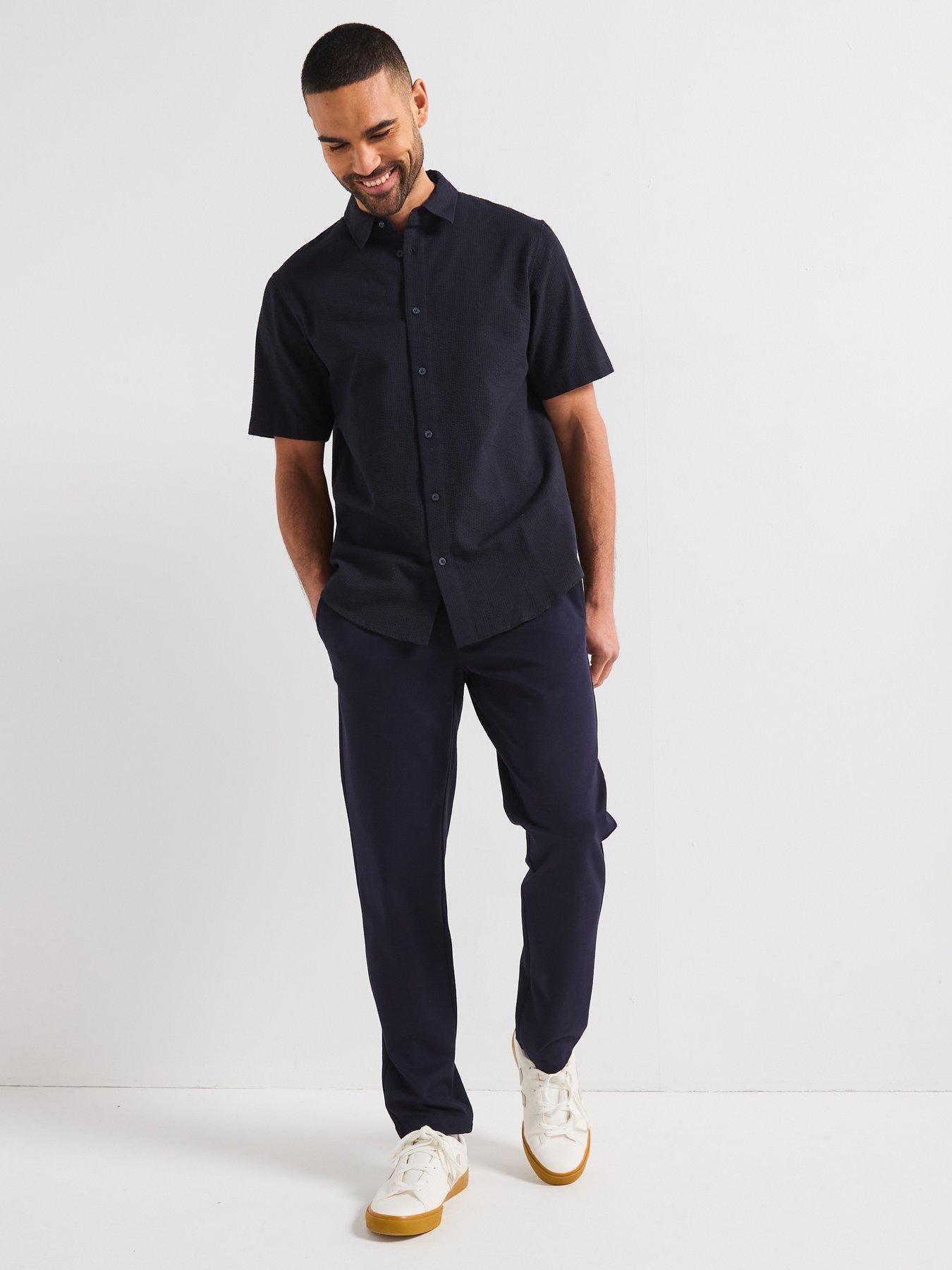  image of armani-exchange-short-sleeve-seersucker-shirt-navy
