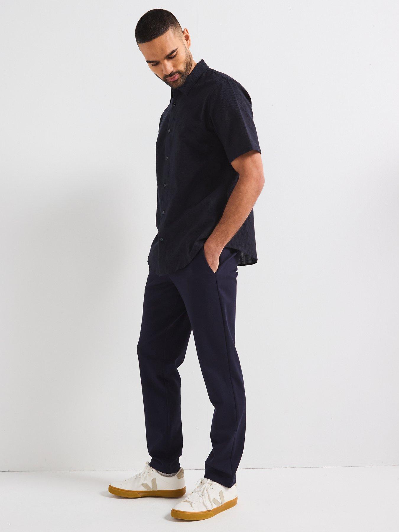  image of armani-exchange-short-sleeve-seersucker-shirt-navy