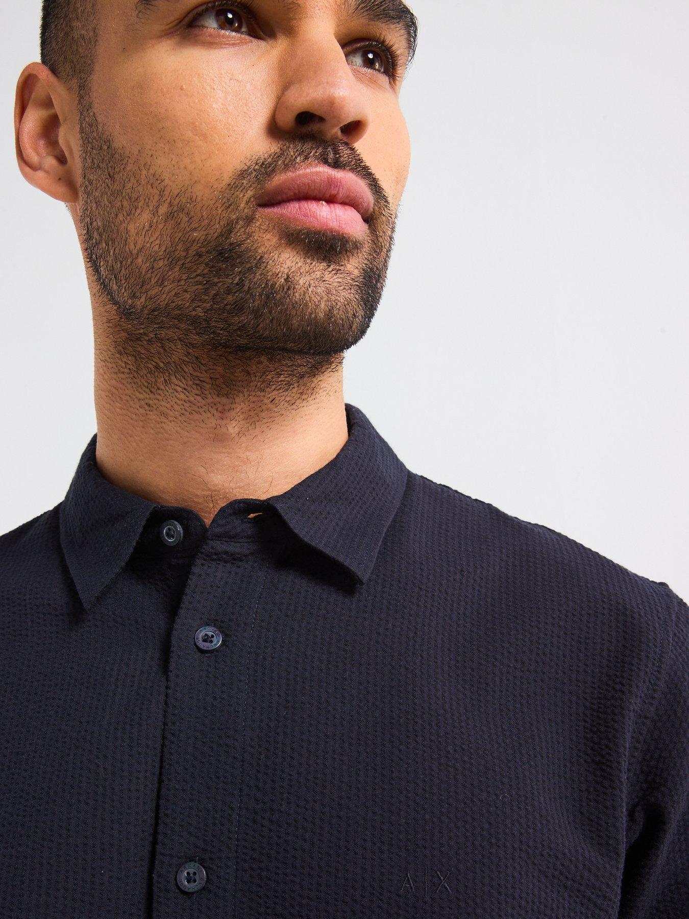  image of armani-exchange-short-sleeve-seersucker-shirt-navy