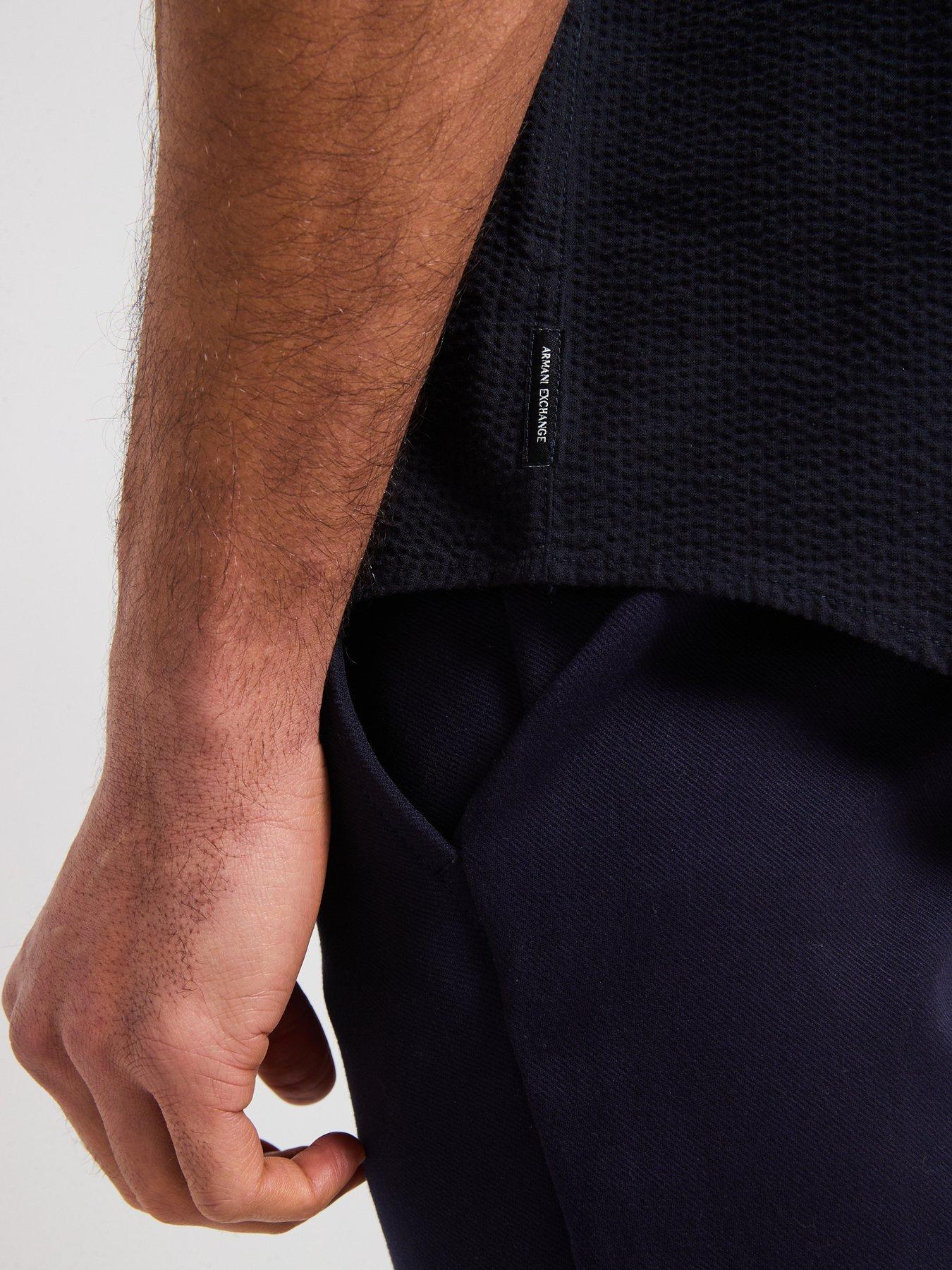  image of armani-exchange-short-sleeve-seersucker-shirt-navy