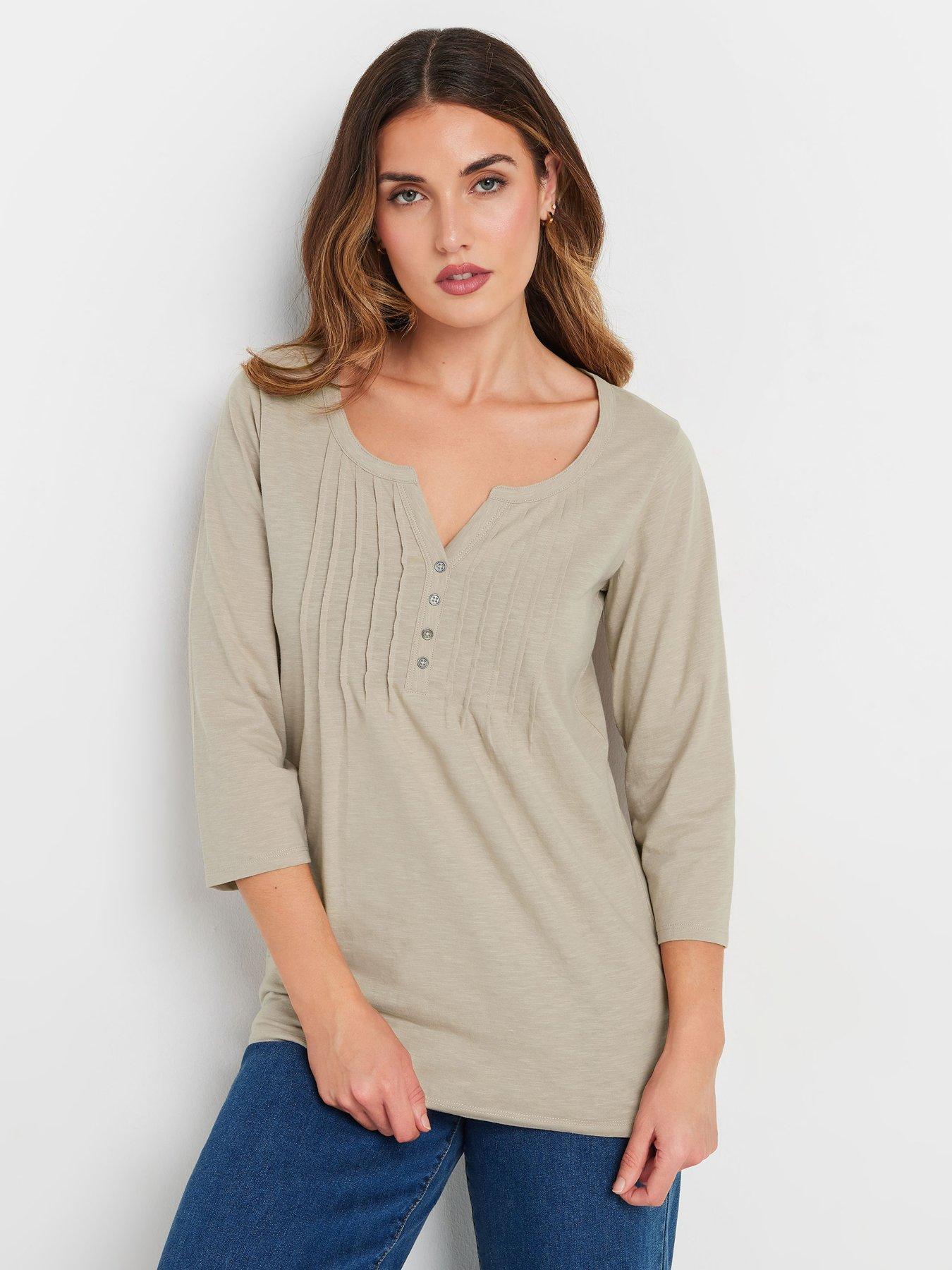 undefined Pintuck Henley Top - Natural