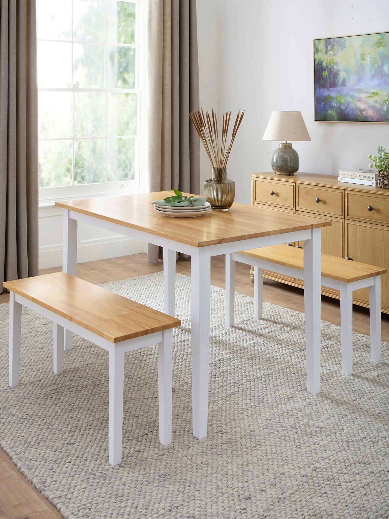 Very Home Michigan 120 cm Dining Table + 2 Benches - Oak/White - FSC® Certified