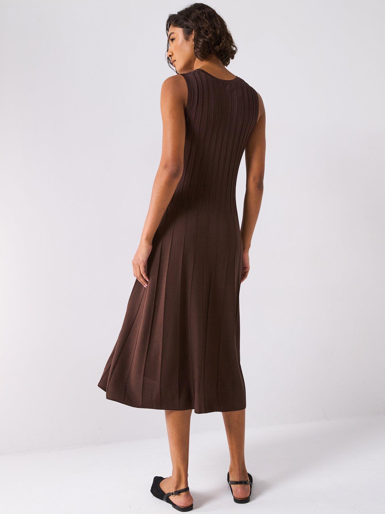 Image 2 of 6 of JOSEPH Satin Knit Mix Rib Dress - Dark Brown