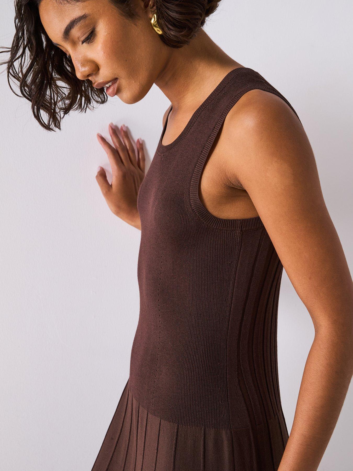 Image 4 of 6 of JOSEPH Satin Knit Mix Rib Dress - Dark Brown