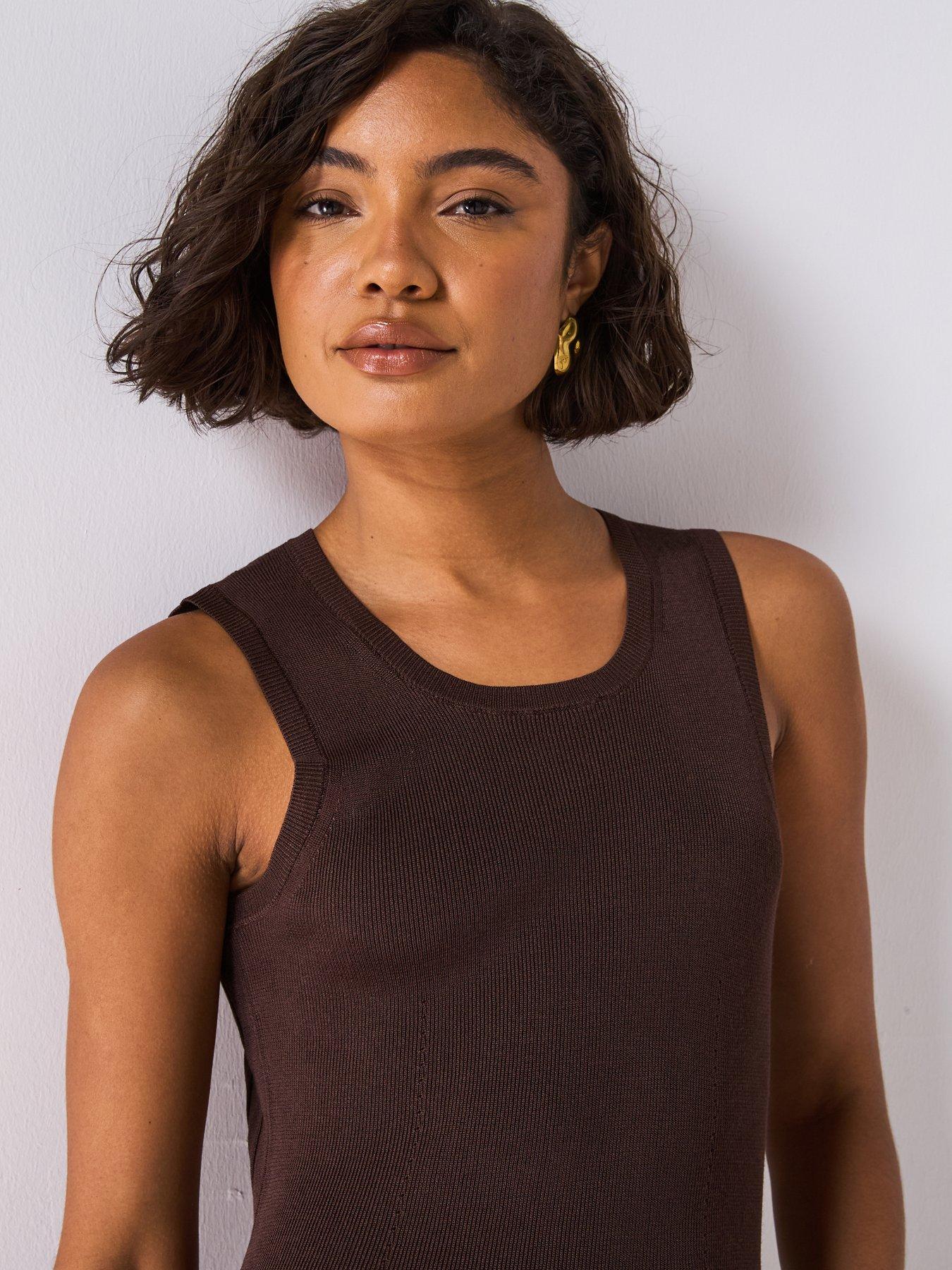 Image 5 of 6 of JOSEPH Satin Knit Mix Rib Dress - Dark Brown