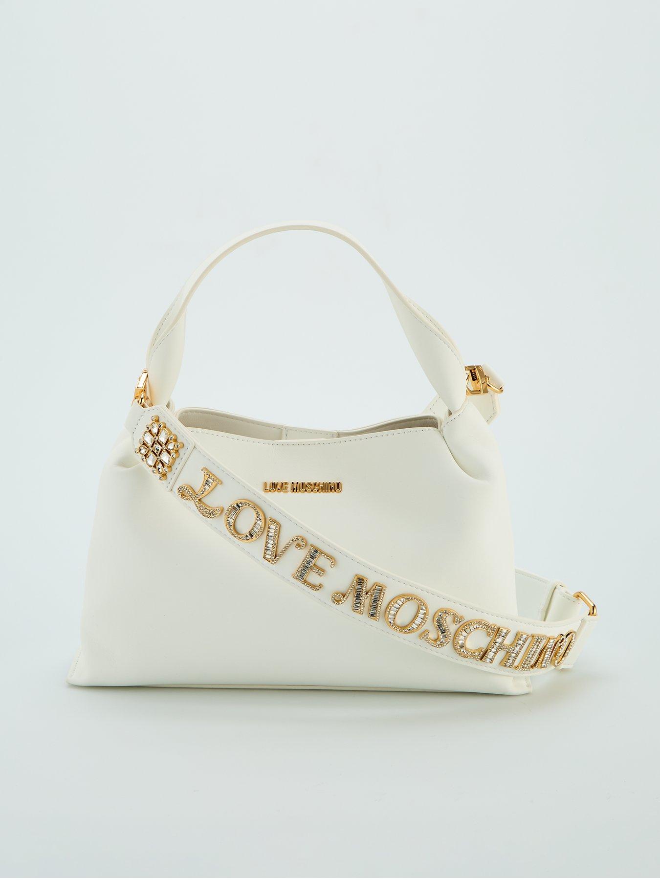 LOVE MOSCHINO Sparkle Logo Strap Small Tote White Littlewoods