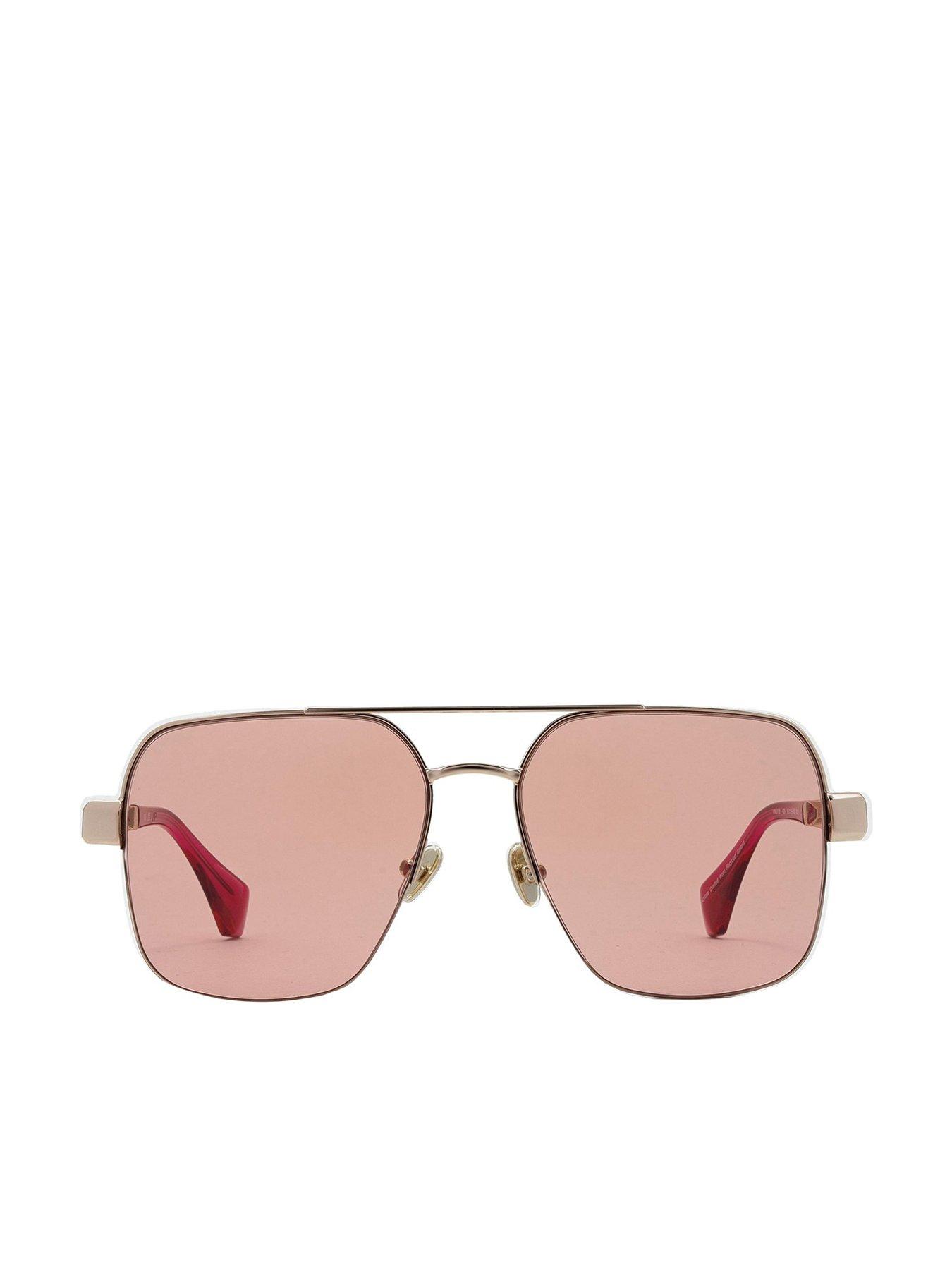 undefined Large Square Metal Navigator Sunglasses - Gold