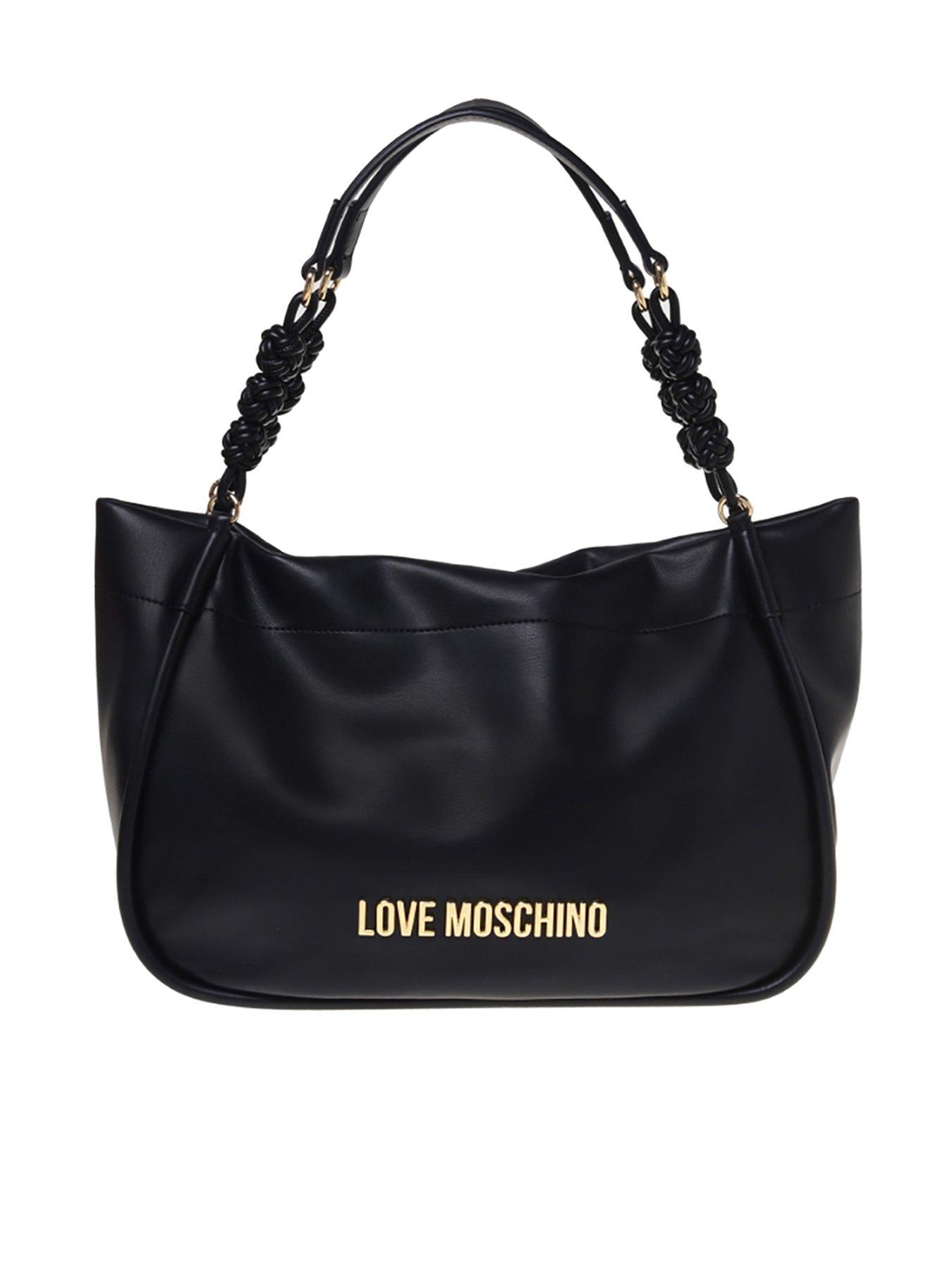  image of love-moschino-braided-strap-tote-bag-black