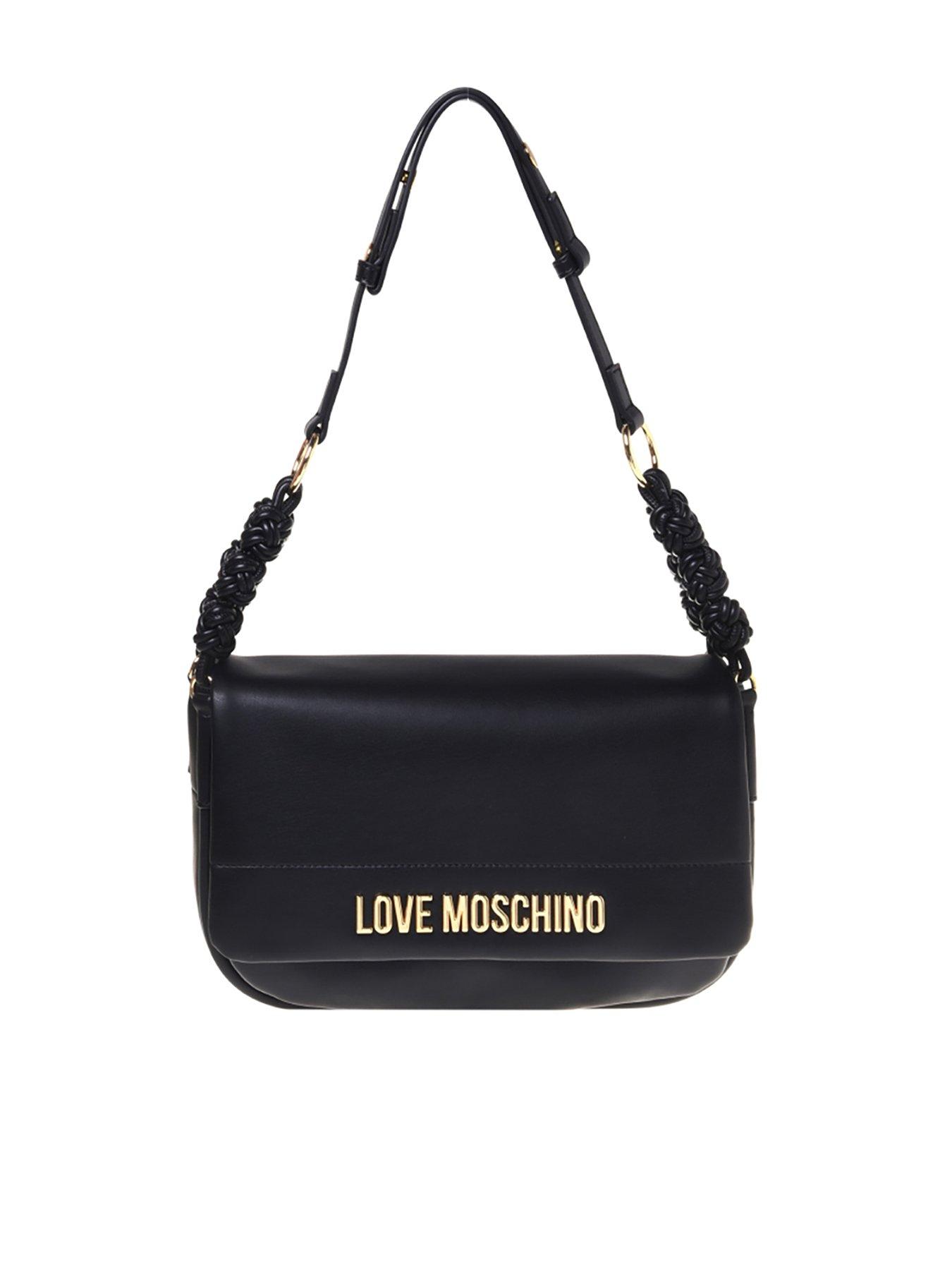 LOVE MOSCHINO Braided Strap Flap Shoulder Bag - Black