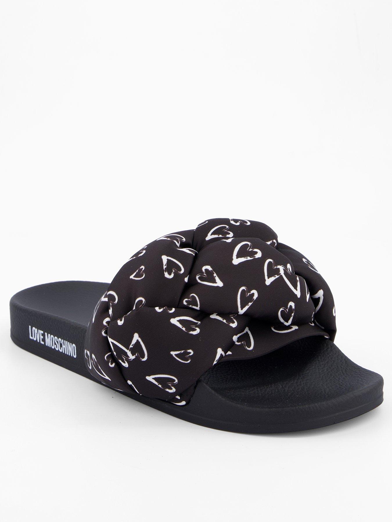 undefined Heart Printed Satin Slide - Black