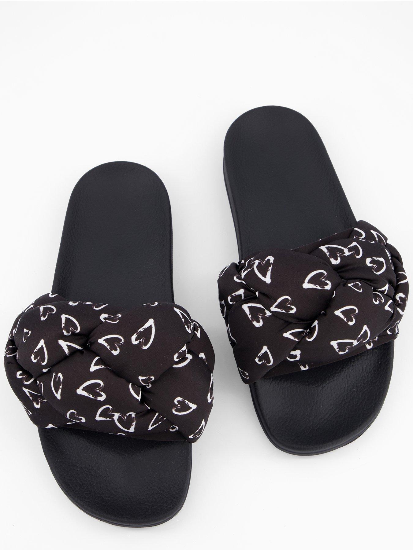 Image 2 of 5 of LOVE MOSCHINO Heart Printed Satin Slide - Black