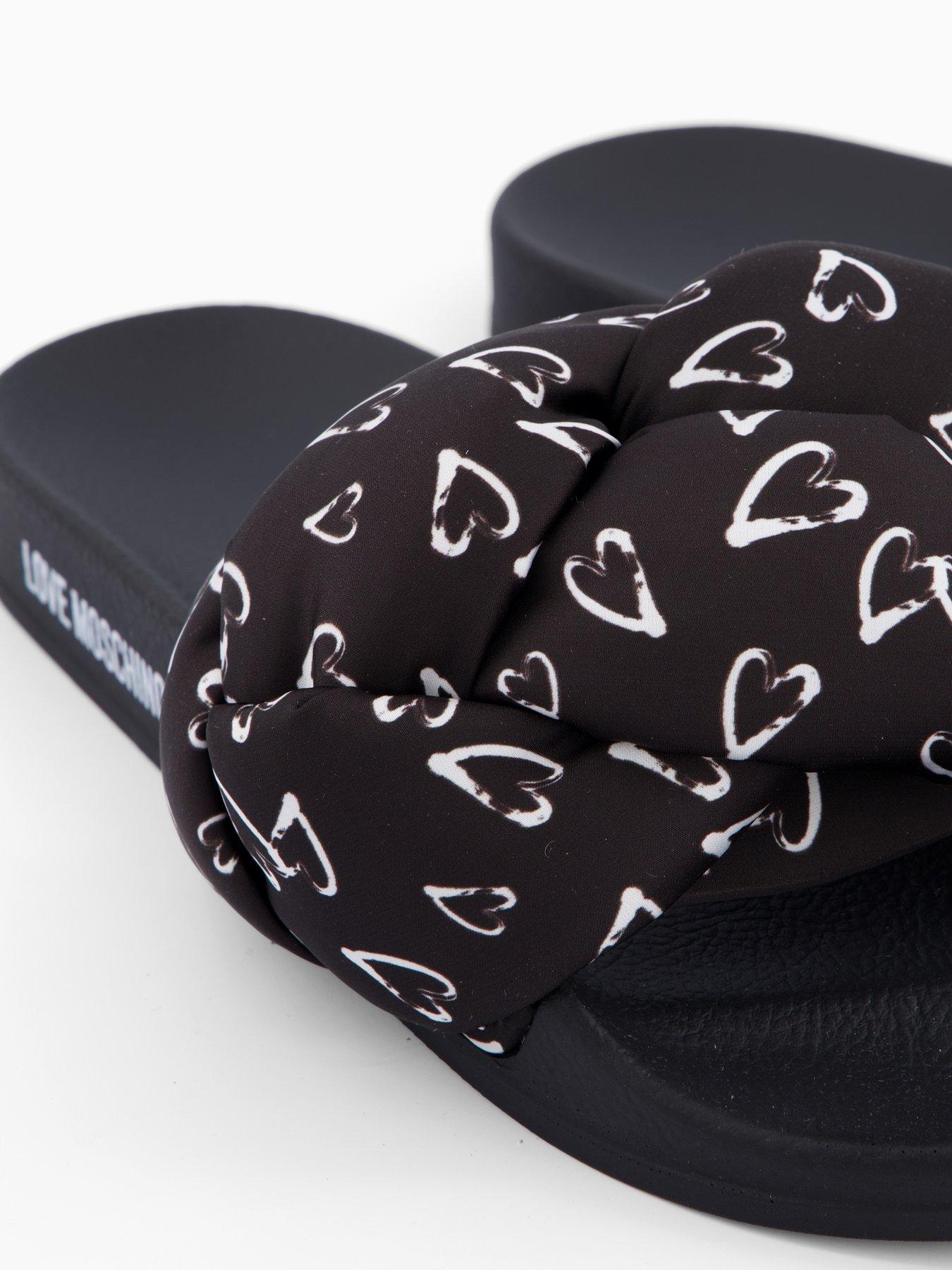 Image 4 of 5 of LOVE MOSCHINO Heart Printed Satin Slide - Black