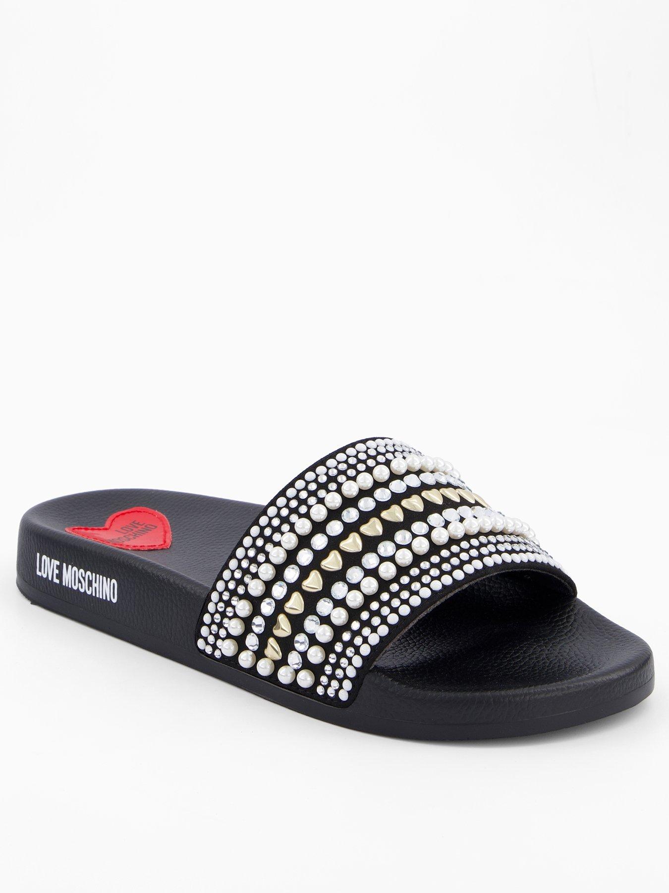 Image 1 of 5 of LOVE MOSCHINO Velour Slide - Black