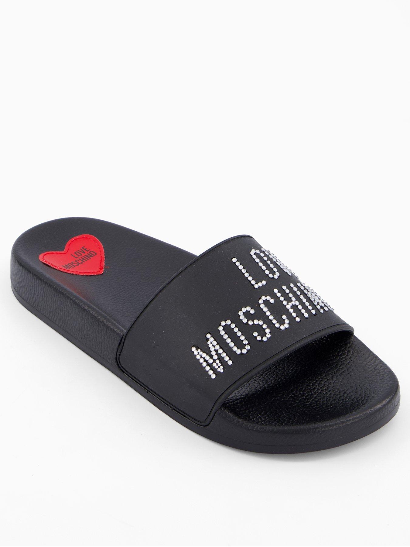 Image 1 of 5 of LOVE MOSCHINO Rubber Logo Sliders - Black