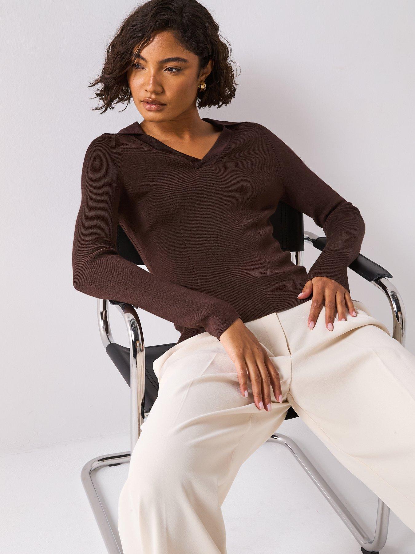 Image 4 of 6 of JOSEPH Rib Knit Polo Top - Dark Brown