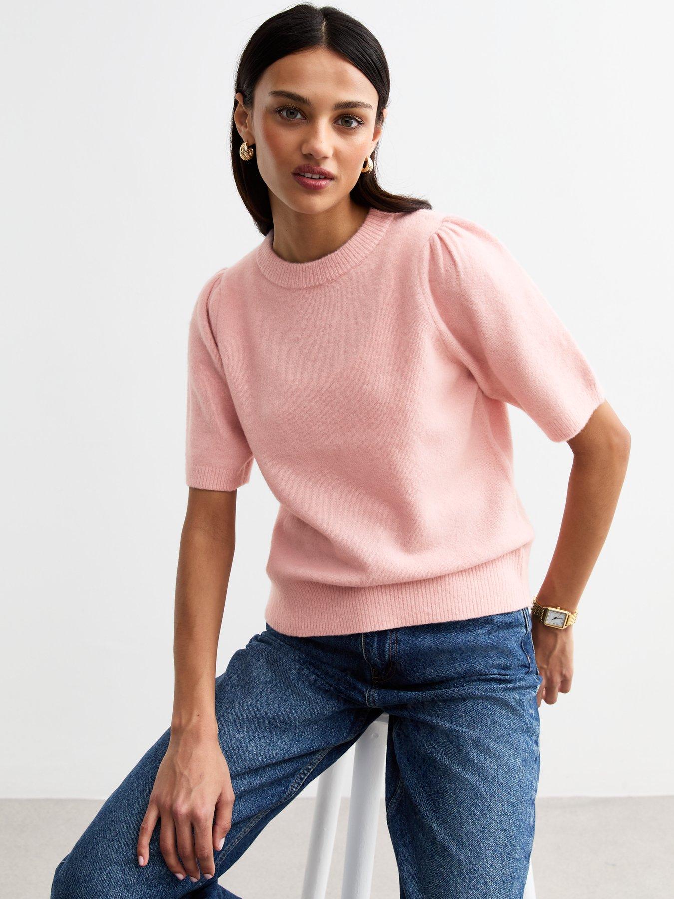 undefined Pink Puff Sleeve Knit Top