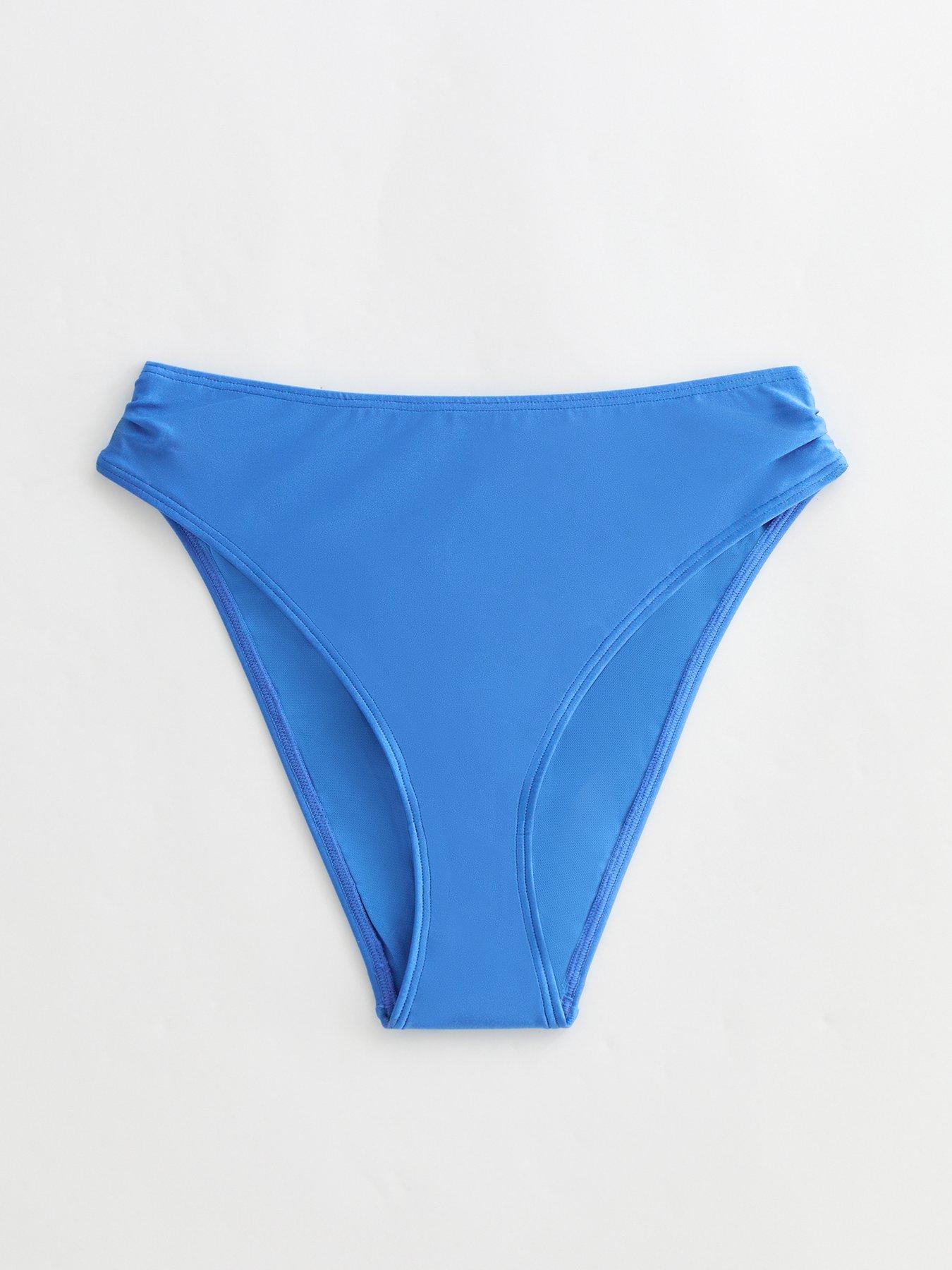Image 3 of 6 of New Look Ruched Side High Leg Bikini Bottoms - Bright Blue