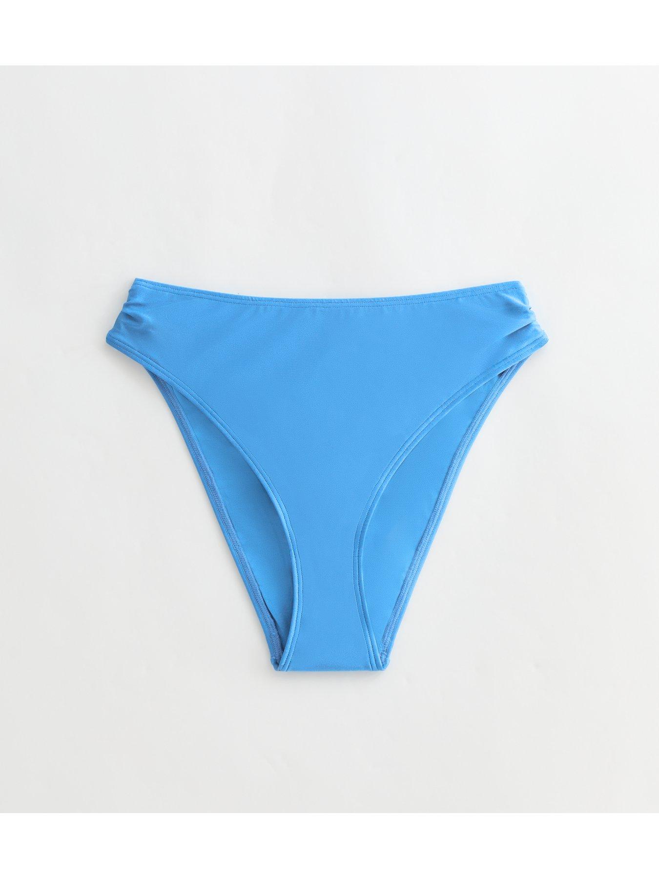 Image 6 of 6 of New Look Ruched Side High Leg Bikini Bottoms - Bright Blue