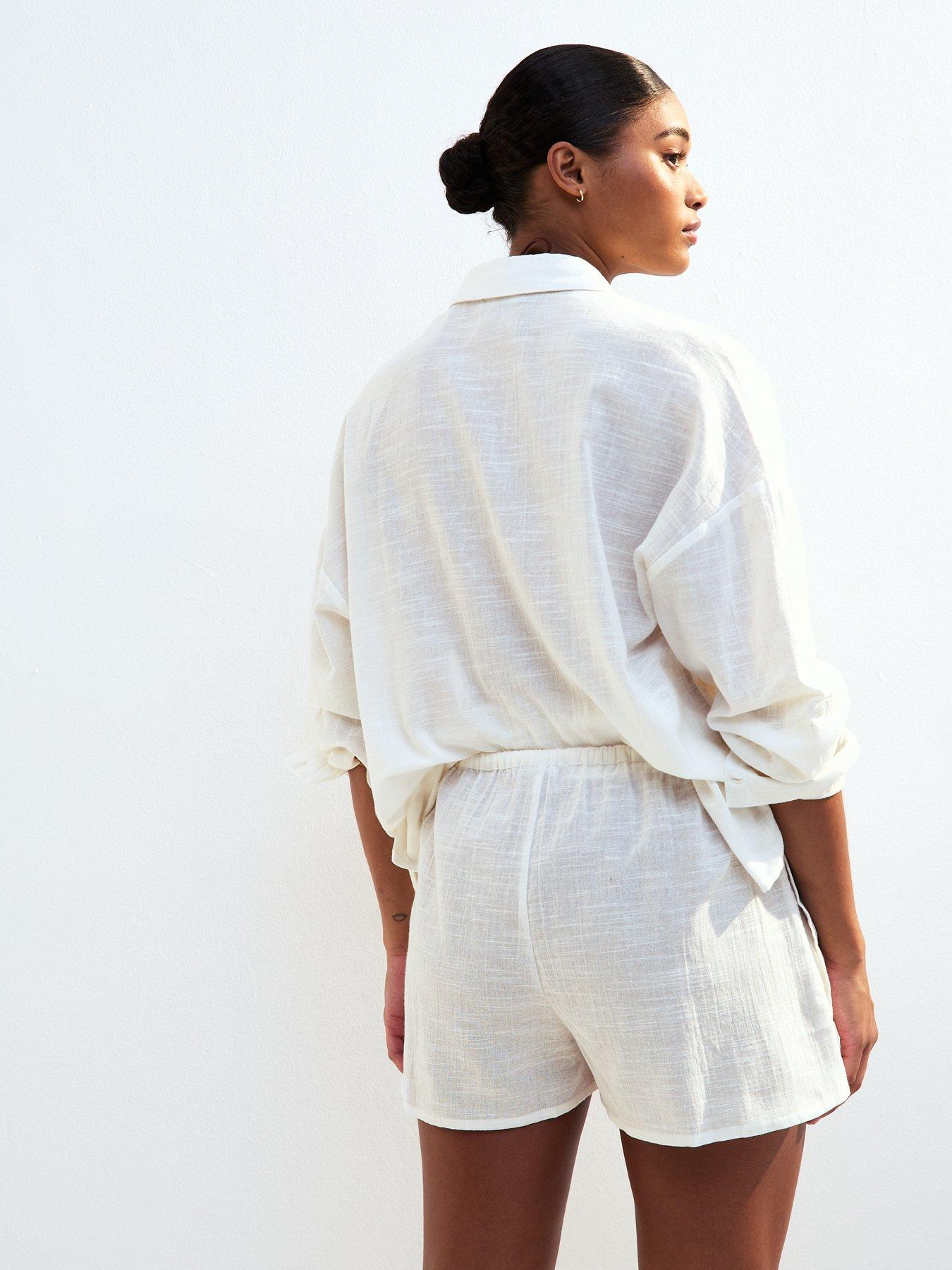  image of new-look-white-drawstring-waist-slubbed-shorts