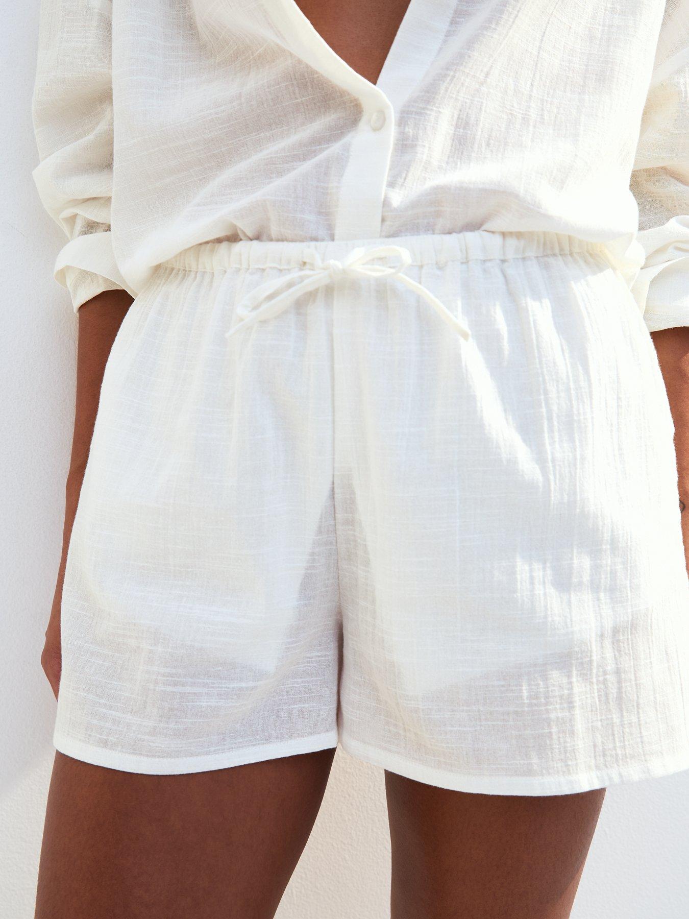  image of new-look-white-drawstring-waist-slubbed-shorts